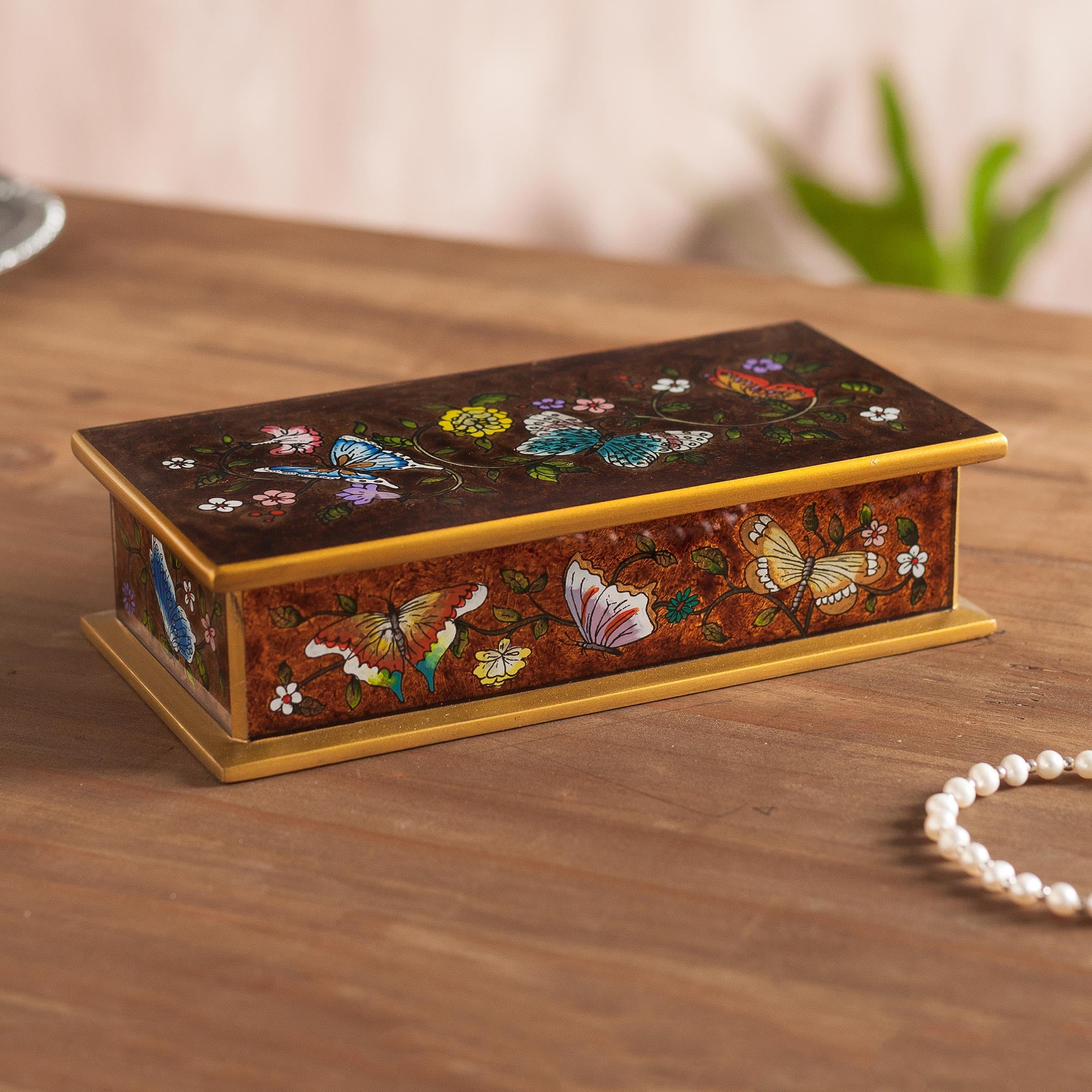 Premium Butterfly Jubilee Reverse-Painted Glass Box - Handcrafted in Peru