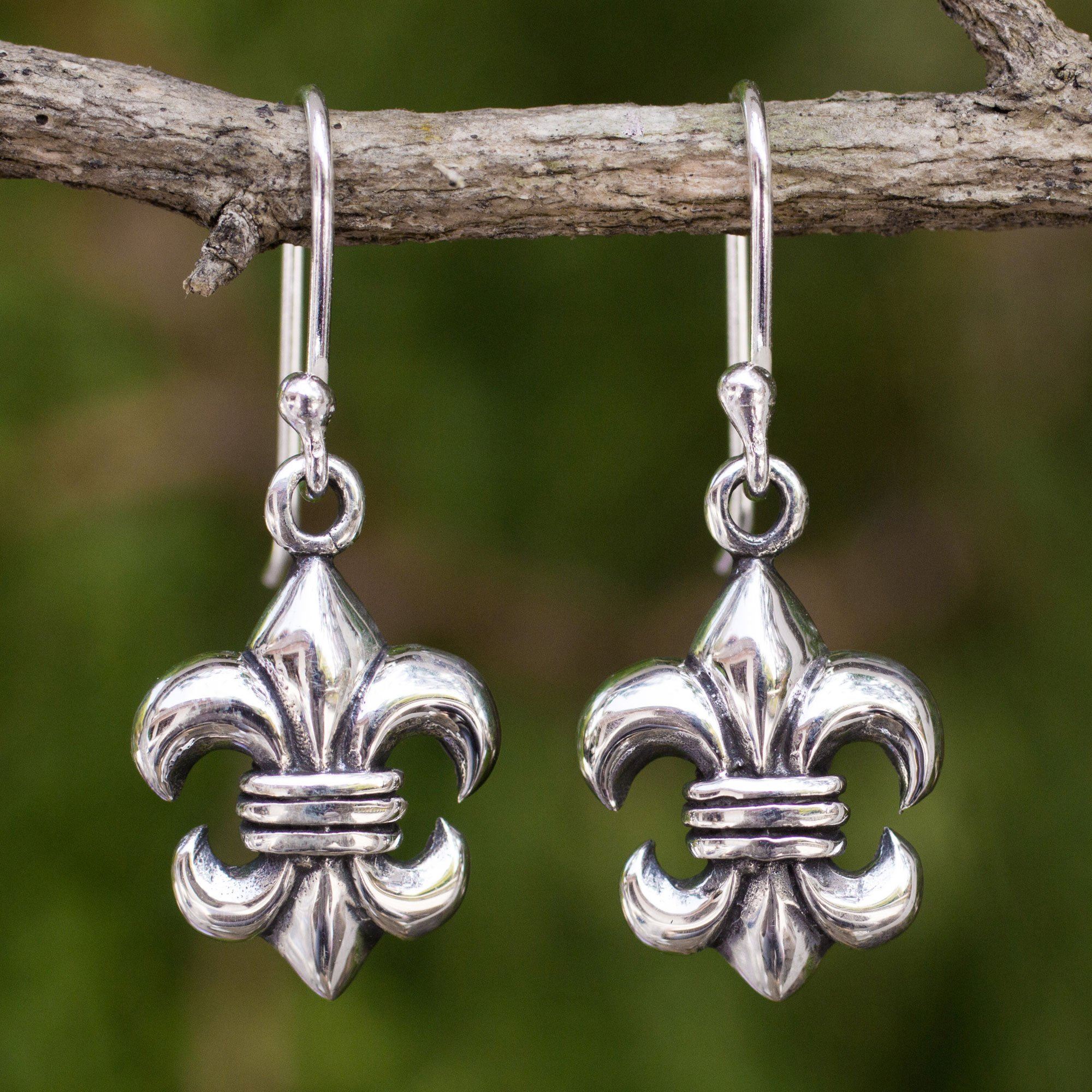 Premium Sterling Silver Fleur-de-lis Dangle Earrings - Handcrafted Elegance