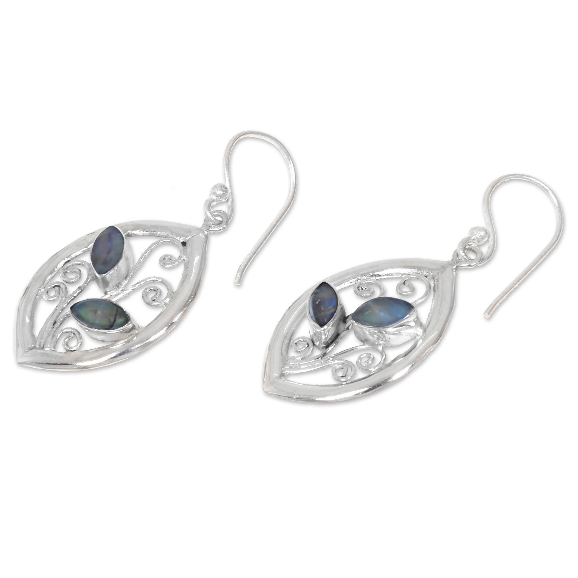 Premium Paradise Leaves 925 Sterling Silver Earrings with Rainbow Moonstone – Ultimate Nature-Inspired Elegance