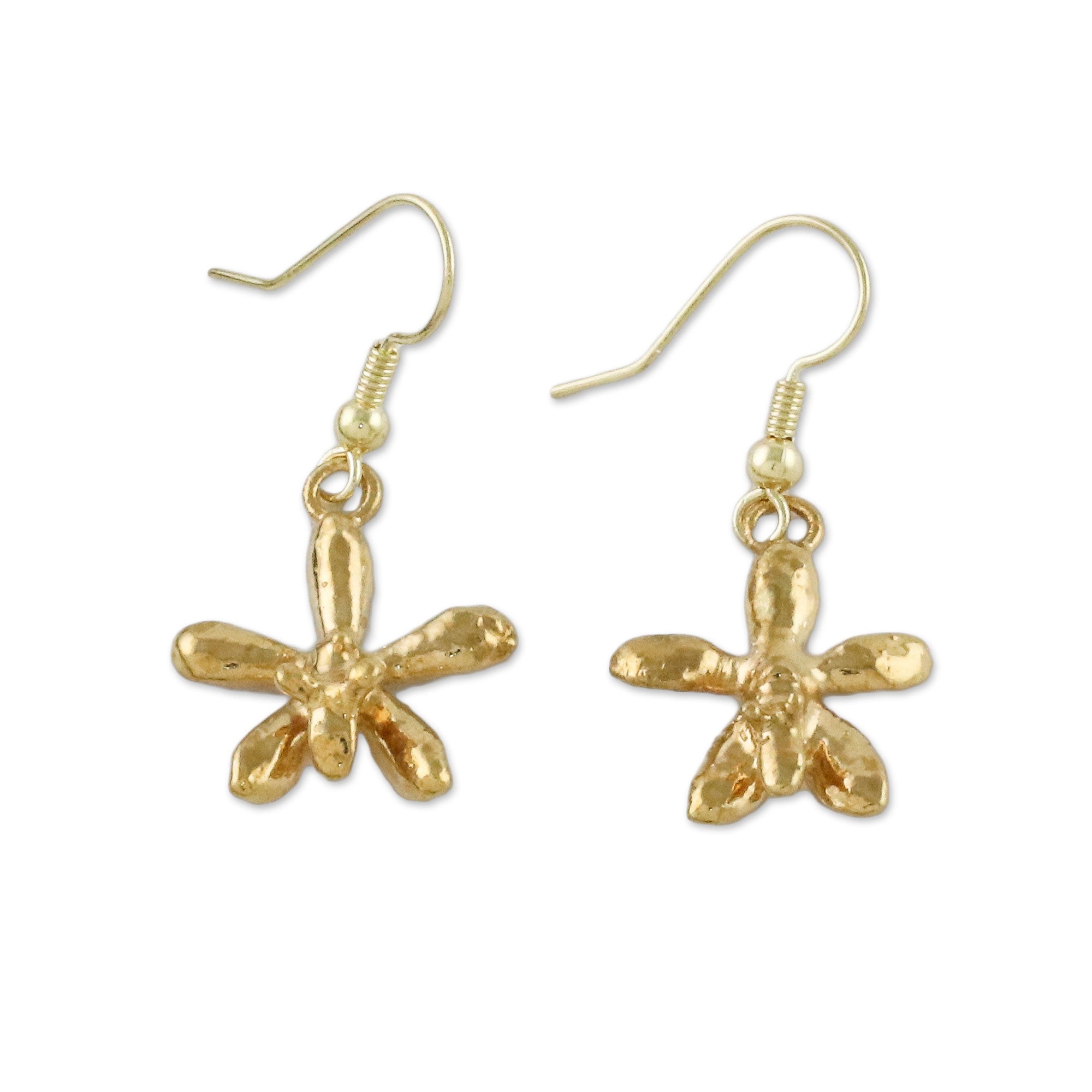 Premium Starry Orchid Gold Plated Dangle Earrings - Handcrafted in Thailand