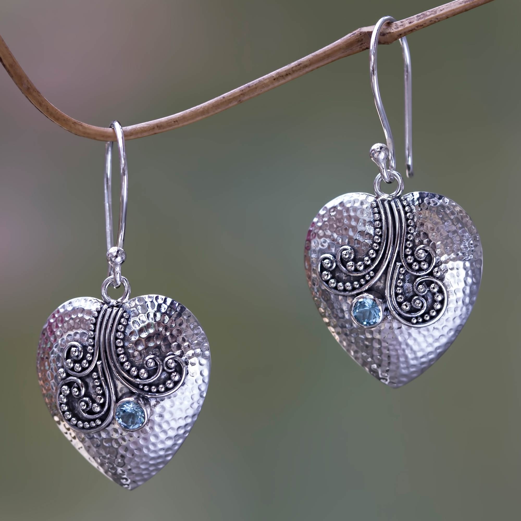 Premium Sterling Silver Heart Earrings with Blue Topaz – Ultimate Romantic Gift