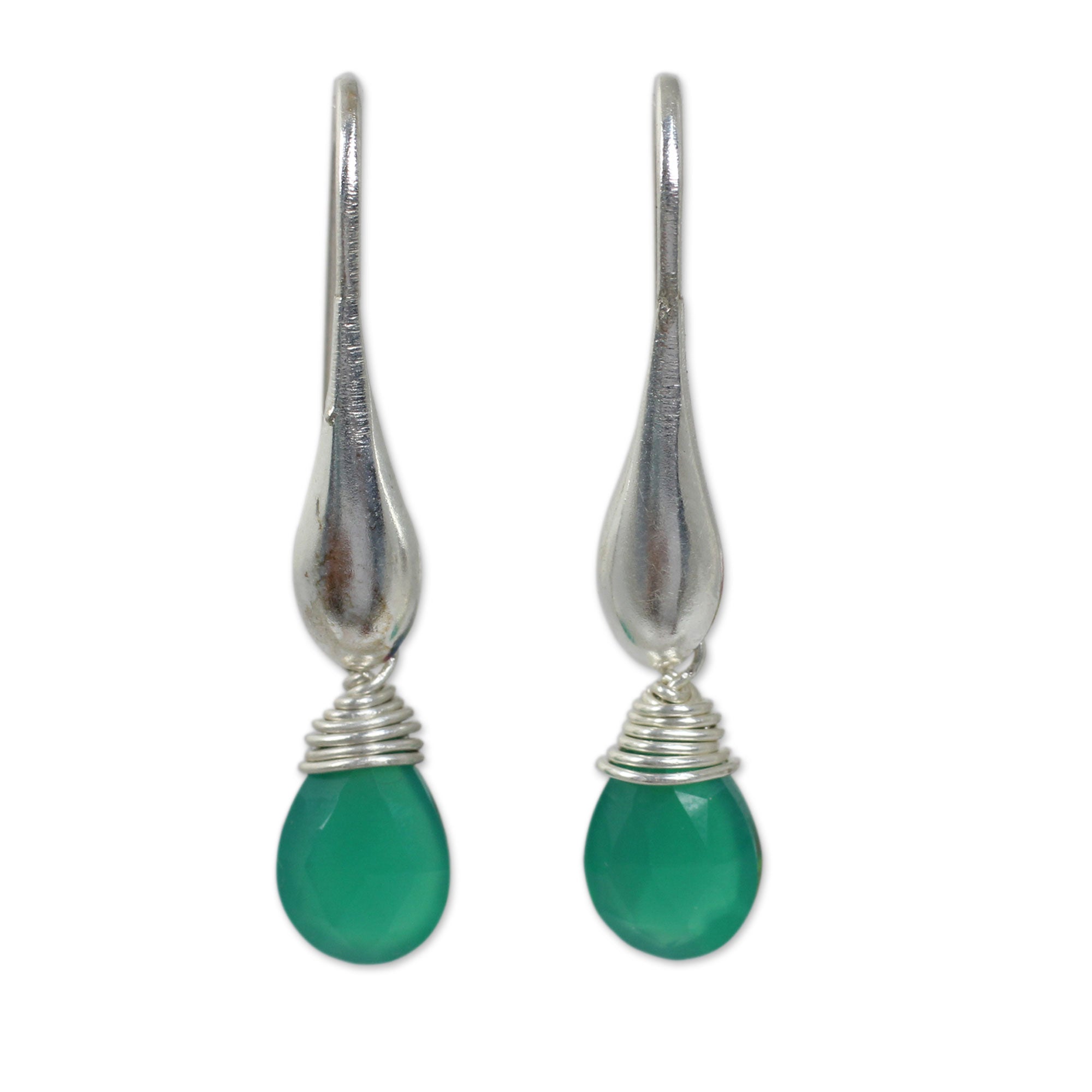 Premium Green Onyx Sterling Silver Dangle Earrings - Sophisticated Elegance