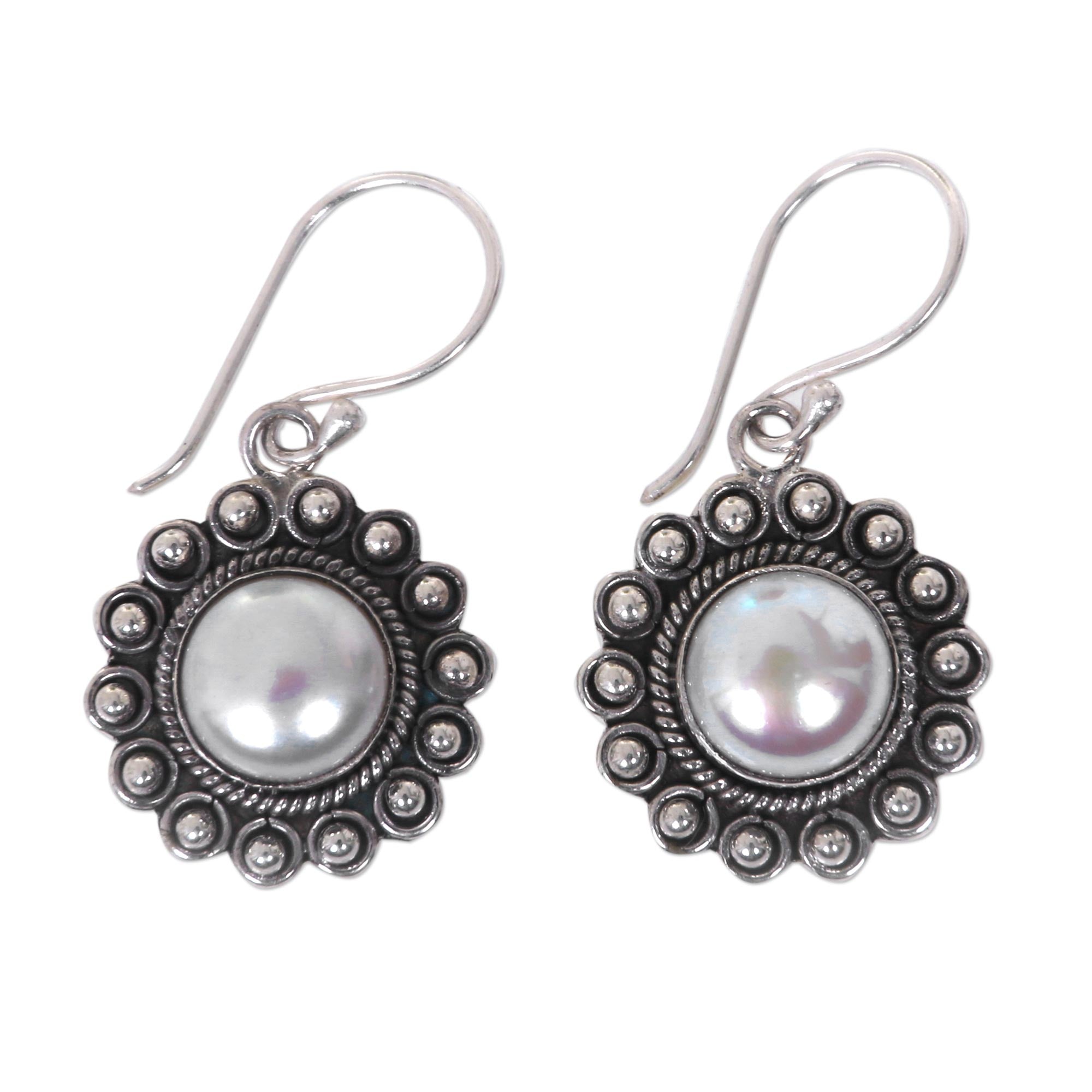 Premium Hand-Crafted Sun Shaped Pearl Earrings in Sterling Silver