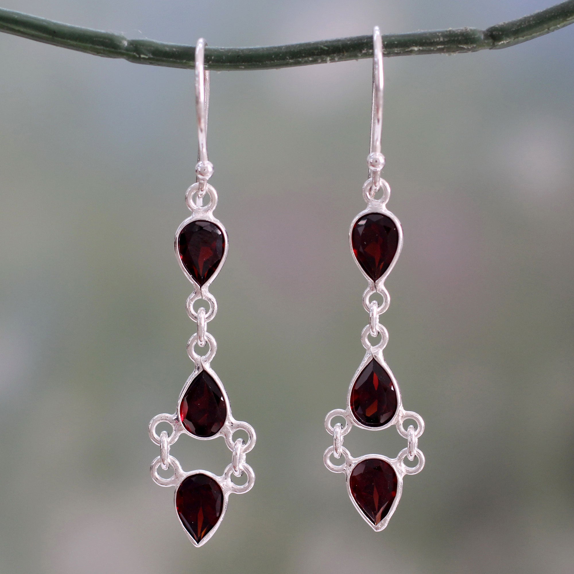 Premium Mystic Wonder Garnet & Silver Dangle Earrings - Handcrafted Elegance