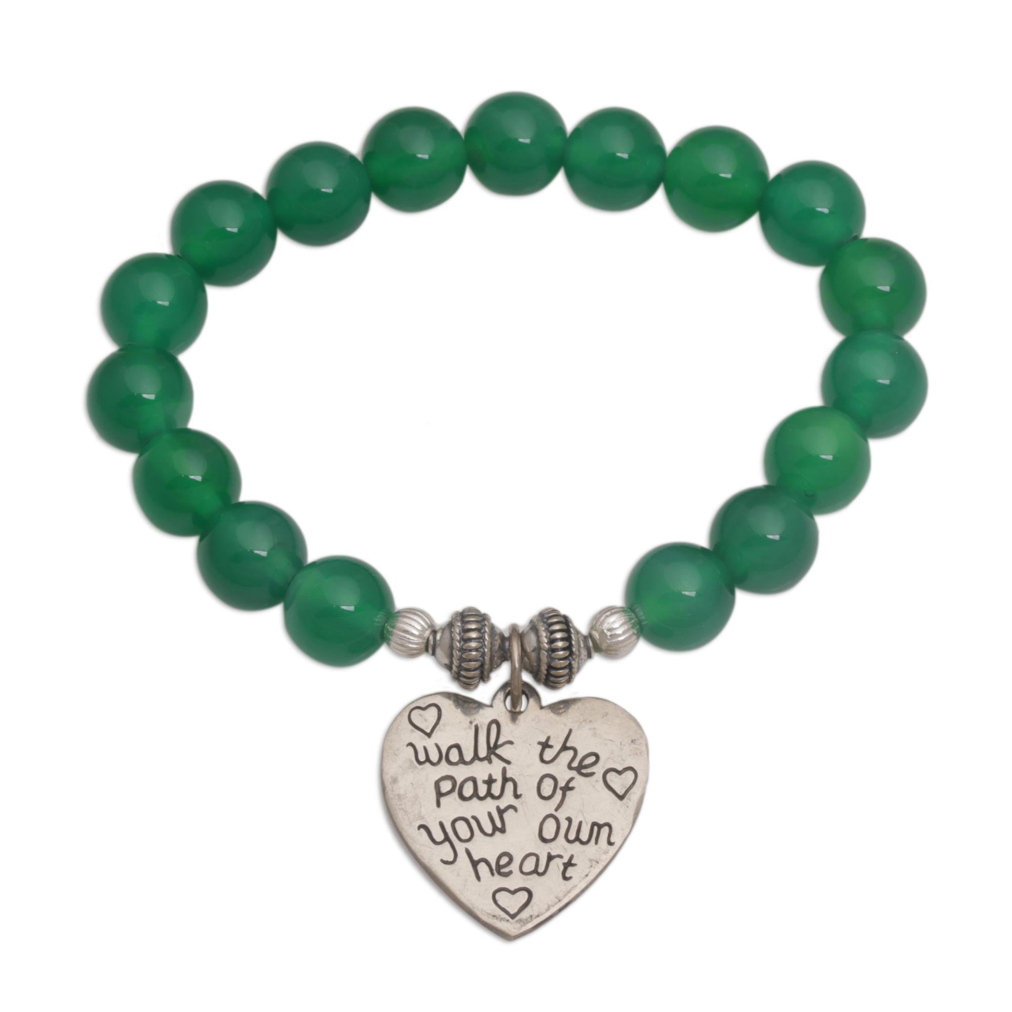 Premium Green Agate & Heart Charm Beaded Bracelet - Walk the Path of Love