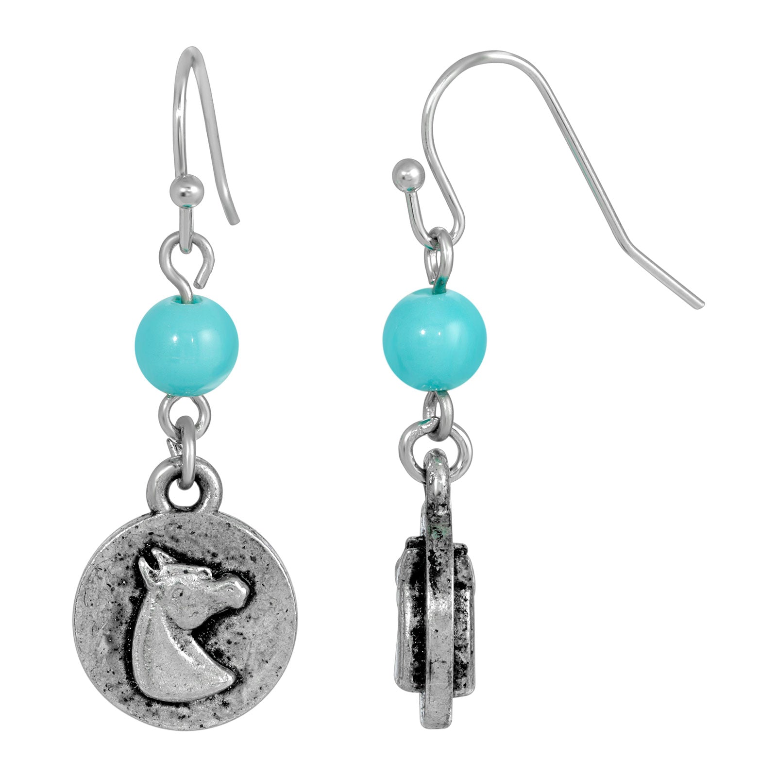 Premium Silver-Tone Turquoise Horse Wire Earrings by 1928 Jewelry®