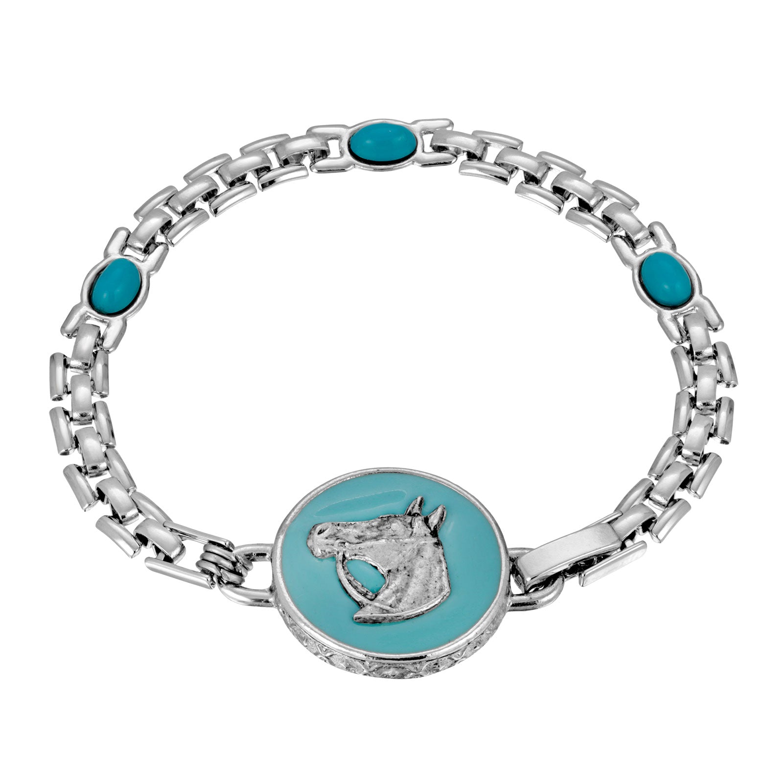 Premium 1928 Jewelry® Silver Tone Turquoise Enamel Horse Head Bracelet