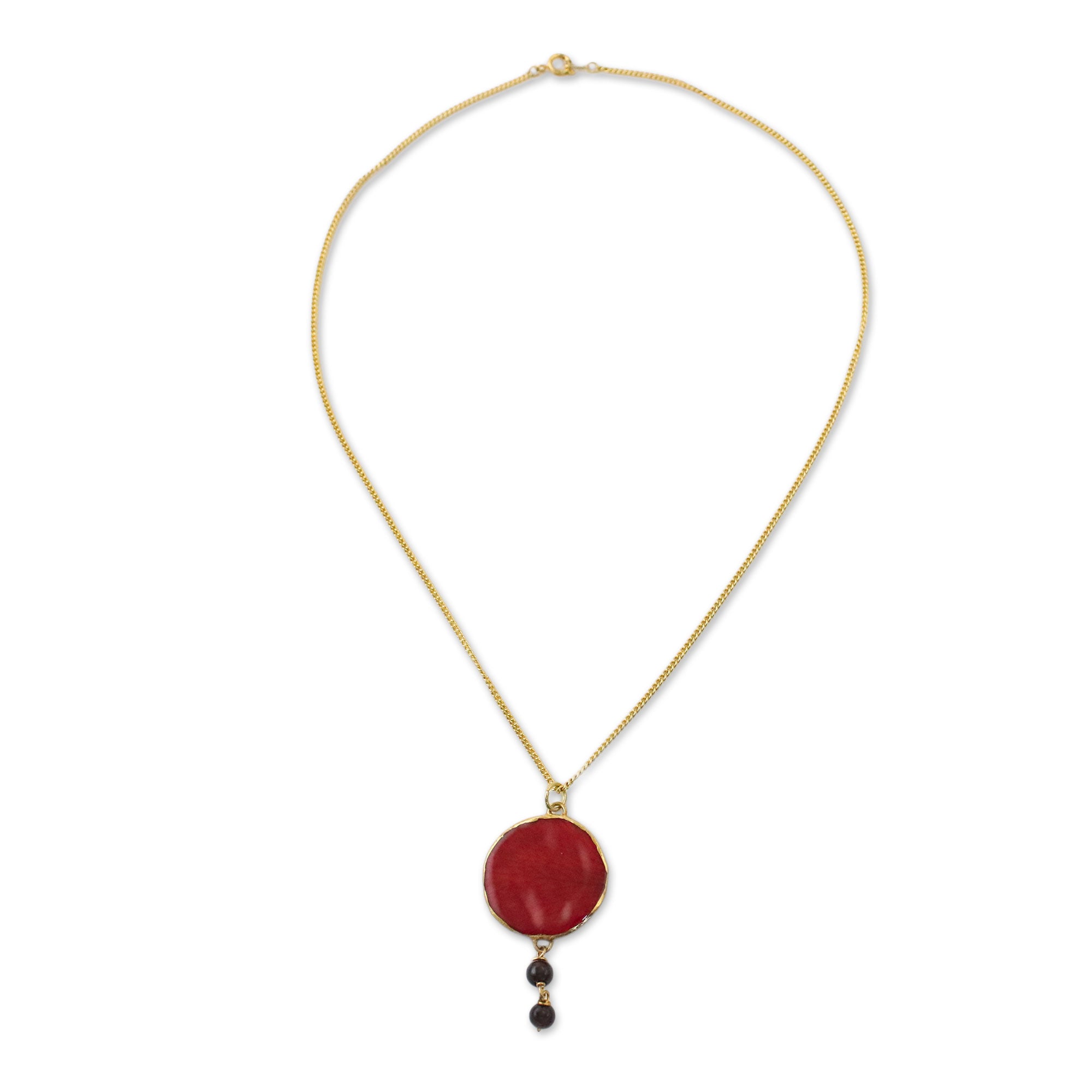 Premium Autumn Red Rose Garnet Pendant Necklace - Gold Plated Elegance