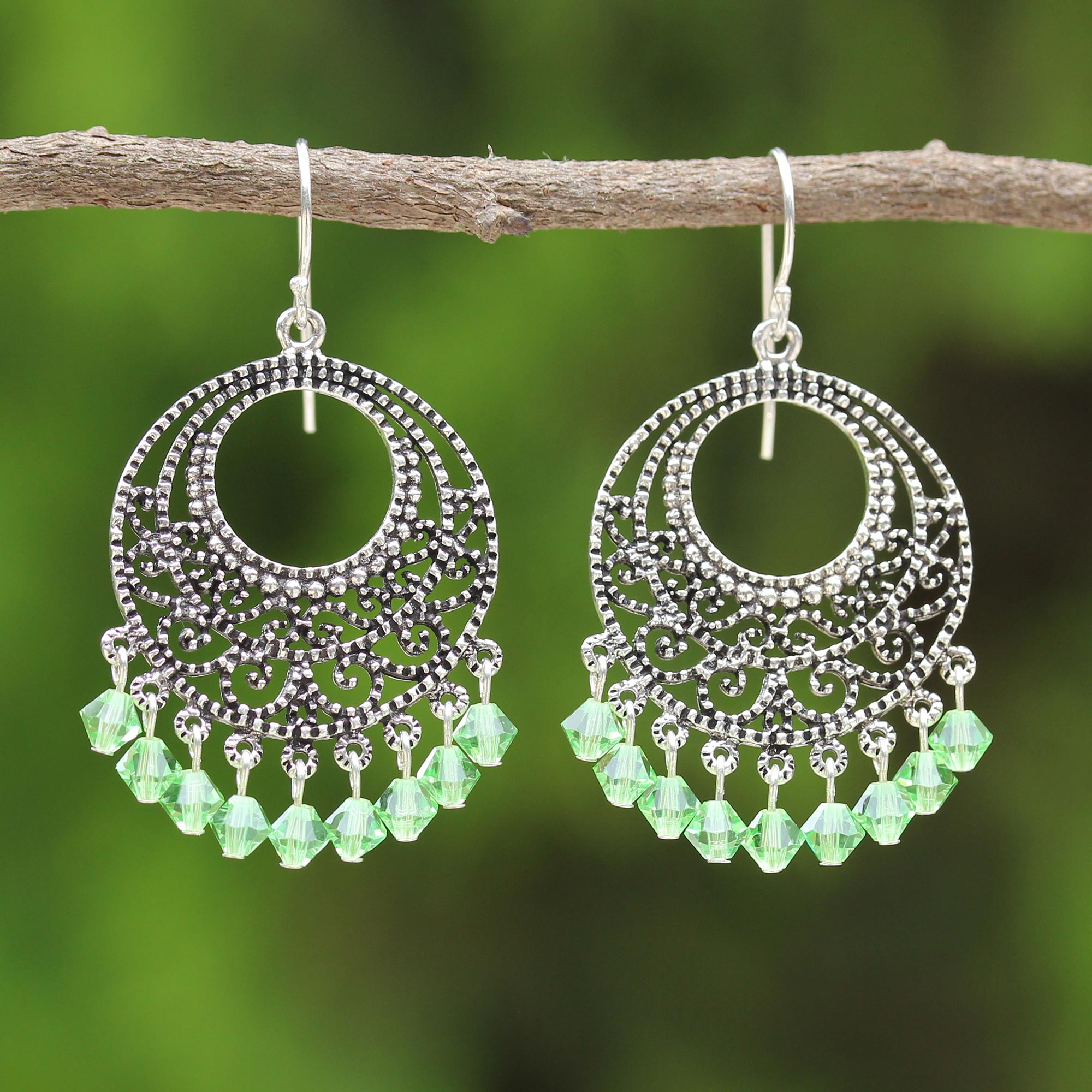 Premium Moroccan Mint Sterling Silver Beaded Earrings – Handcrafted Elegance