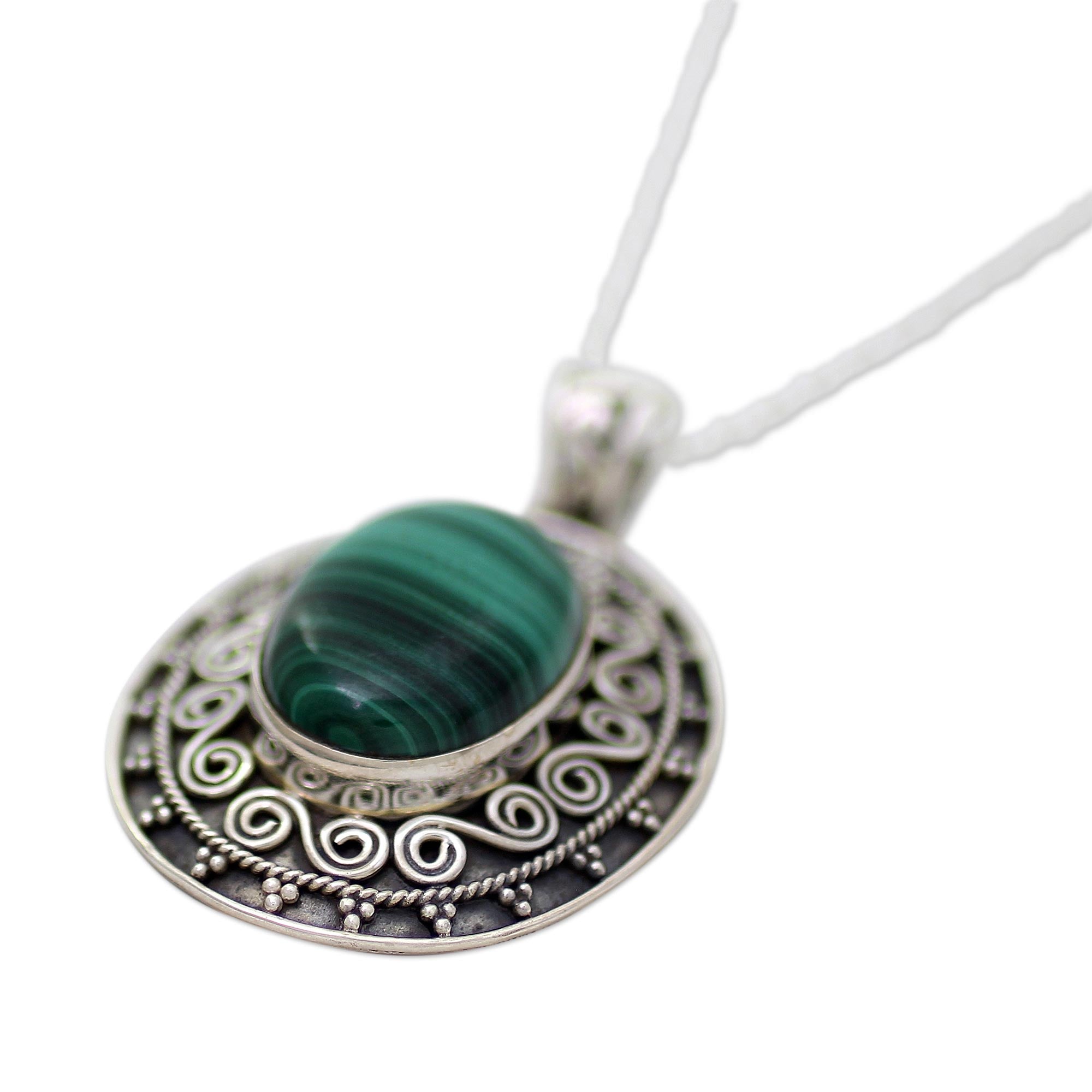 Premium Mystical Beauty Malachite Pendant Necklace - Handcrafted Sterling Silver