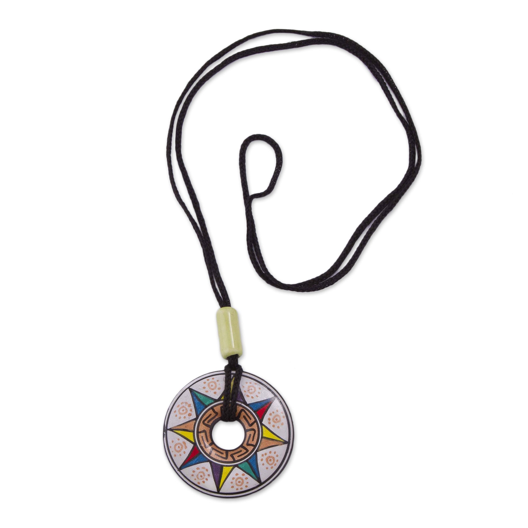 Premium Multicolored Sun Ceramic Pendant Necklace – Handcrafted in Peru