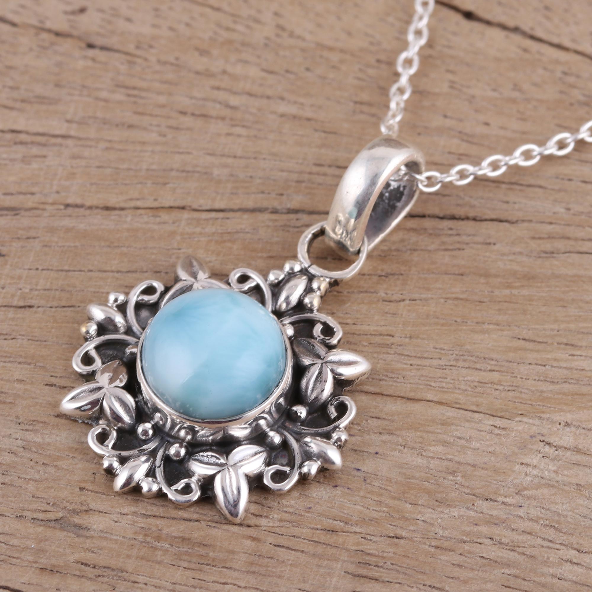 Premium Ethereal Eden Larimar Pendant Necklace - Handcrafted Sterling Silver Jewelry