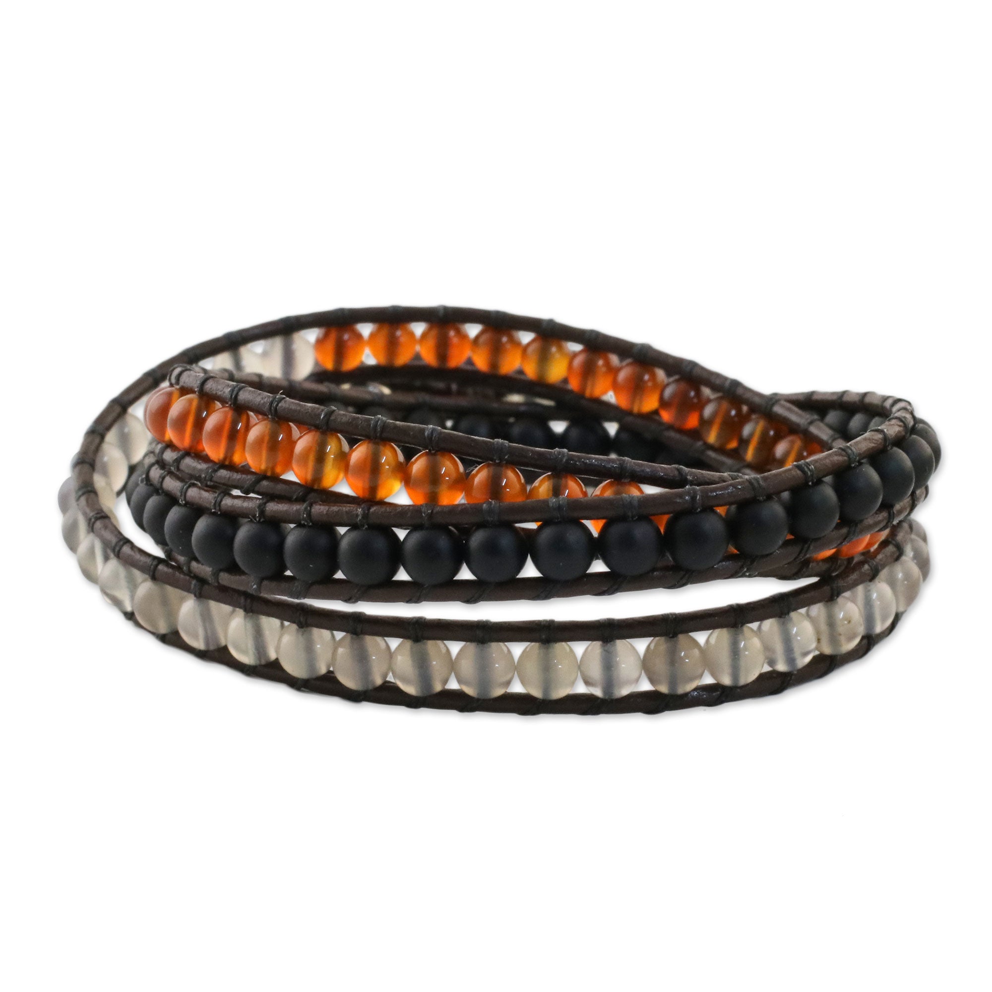 Premium Sunset Wanderlust Wrap Bracelet – Handcrafted Leather & Gemstone Design