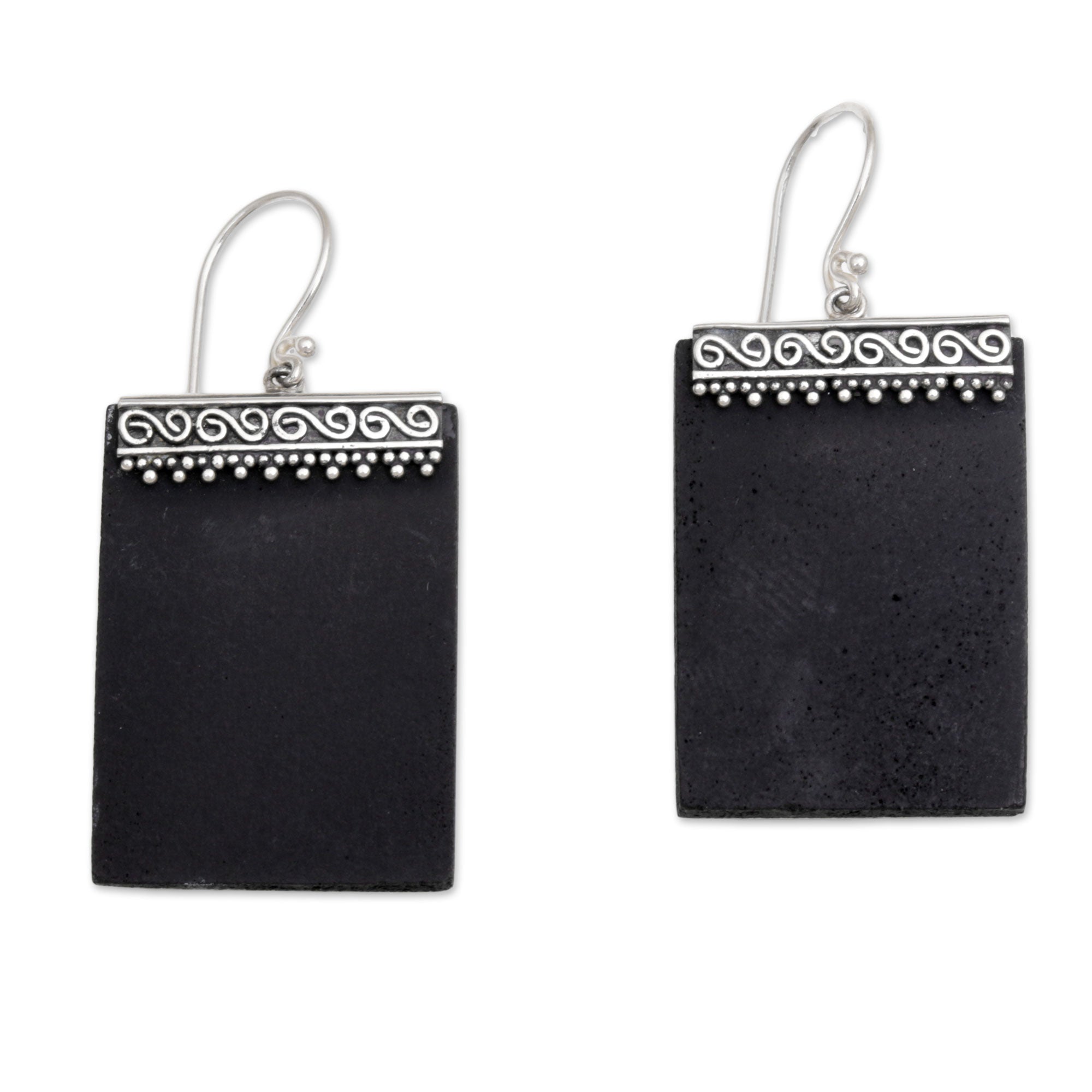 Premium Sterling Silver and Lava Stone Dangle Earrings with Unique Dot Design