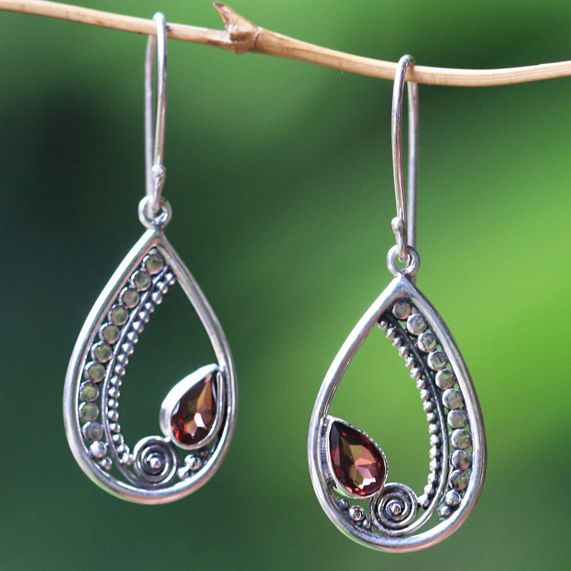 Premium Garnet & Sterling Silver Dangle Earrings - Handcrafted Elegance