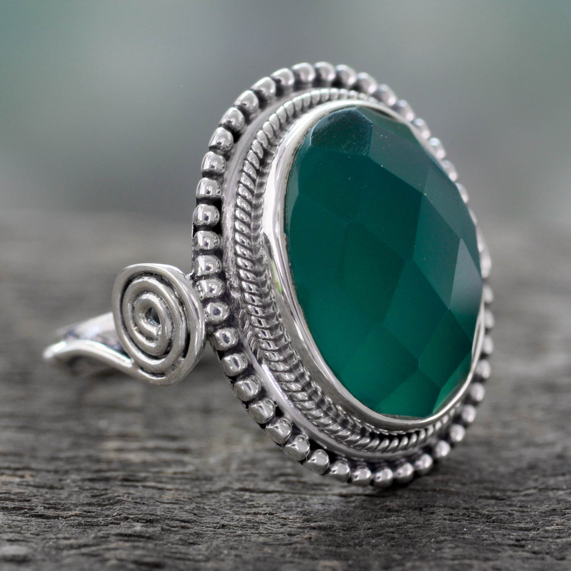 Premium Green Onyx Sterling Silver Cocktail Ring - Ultimate Elegance