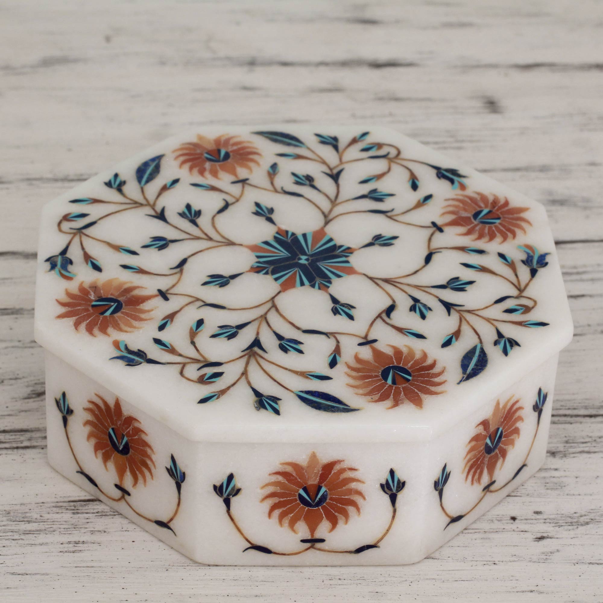 Premium Sunflower Bouquet Jewelry Box - Handcrafted Indian Marble Inlay Design