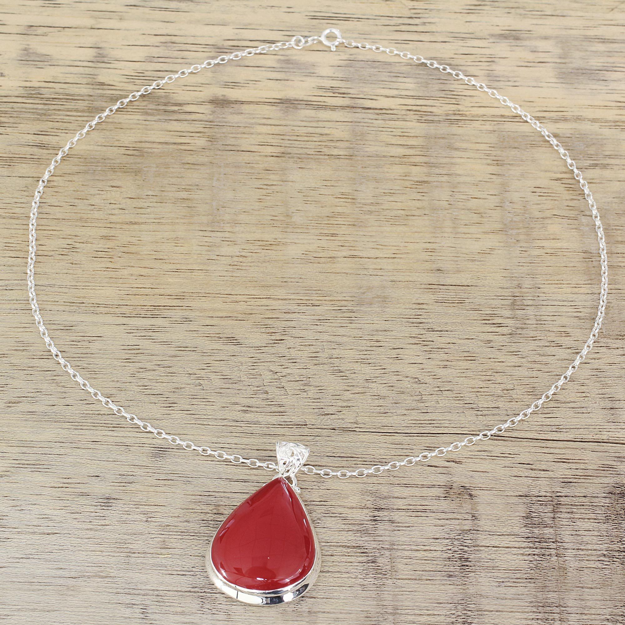 Premium Drop of Sunshine Carnelian Pendant Necklace - Handmade Sterling Silver Jewelry
