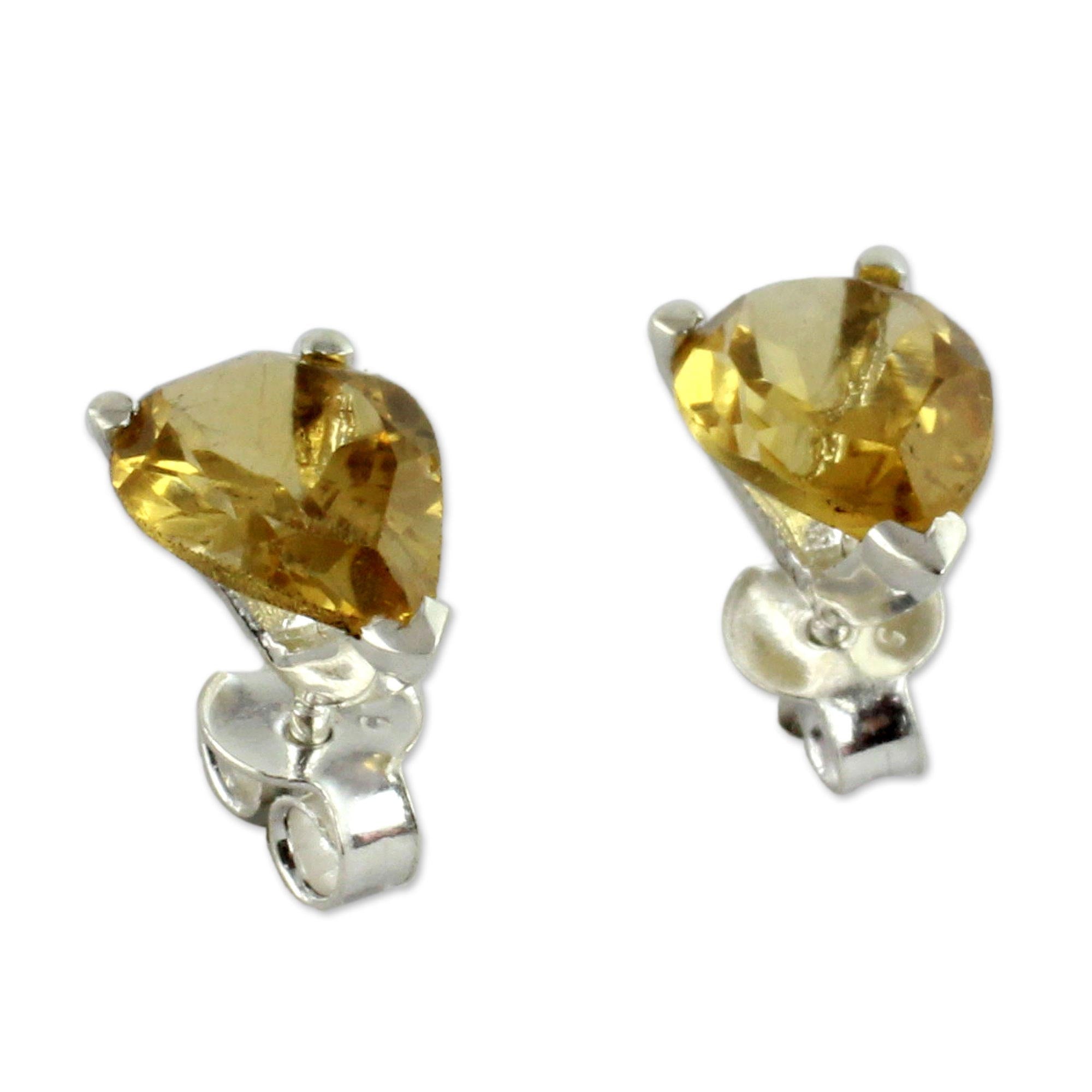 Premium Citrine Sterling Silver Stud Earrings - November Birthstone Jewelry