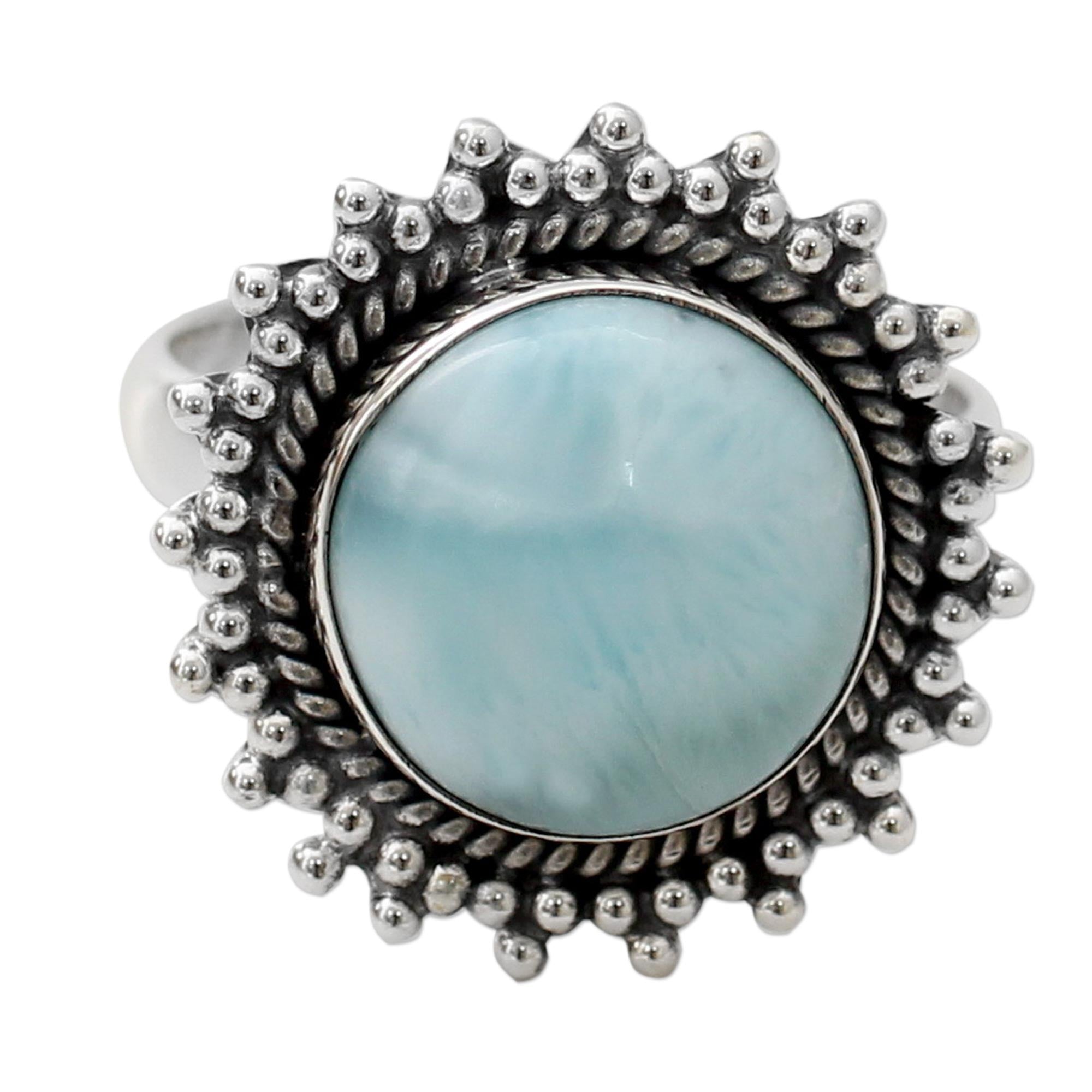 Premium Sea & Sky Larimar Sterling Silver Cocktail Ring - Ultimate Serenity