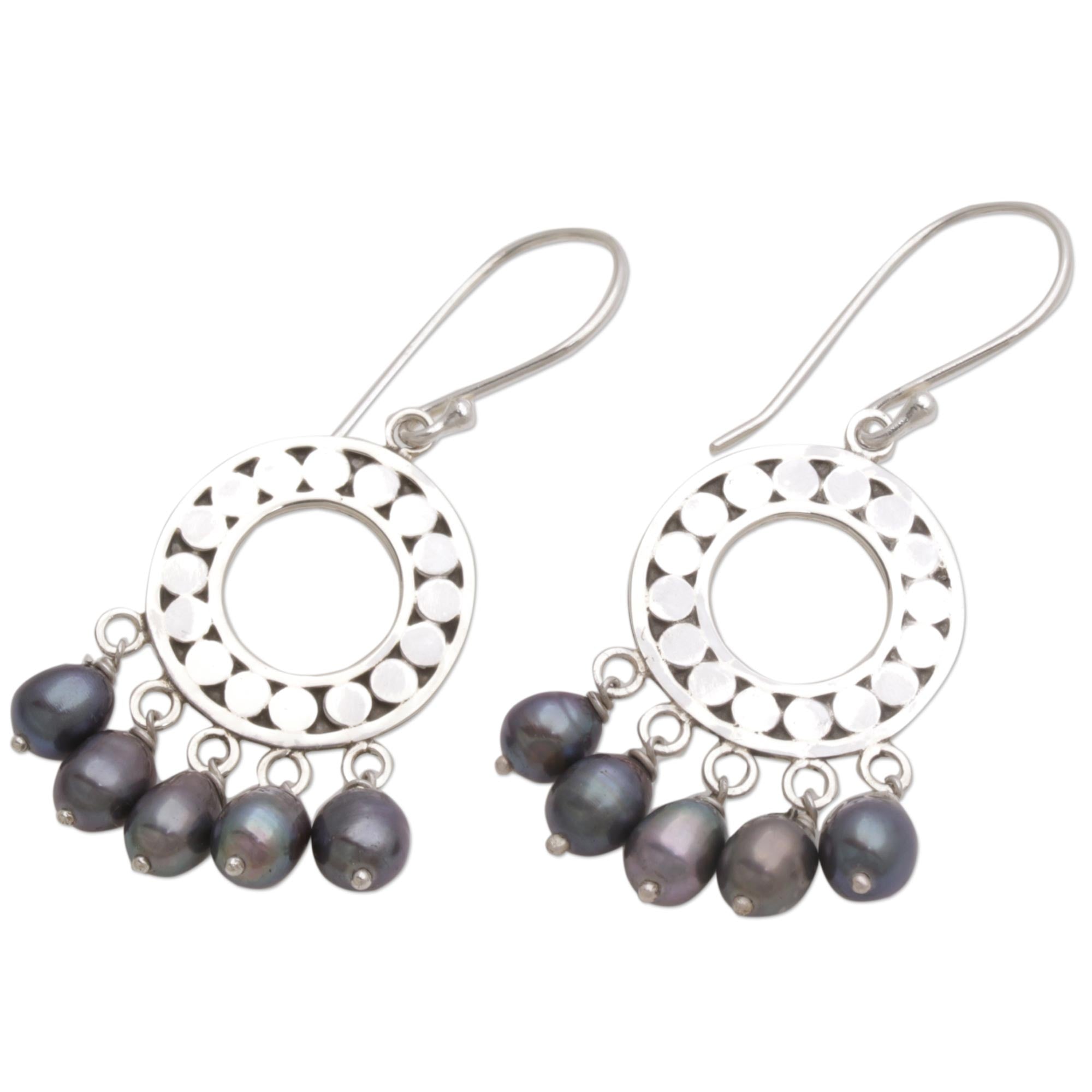 Premium Black Moon Aura Sterling Silver Pearl Chandelier Earrings - Ultimate Elegance