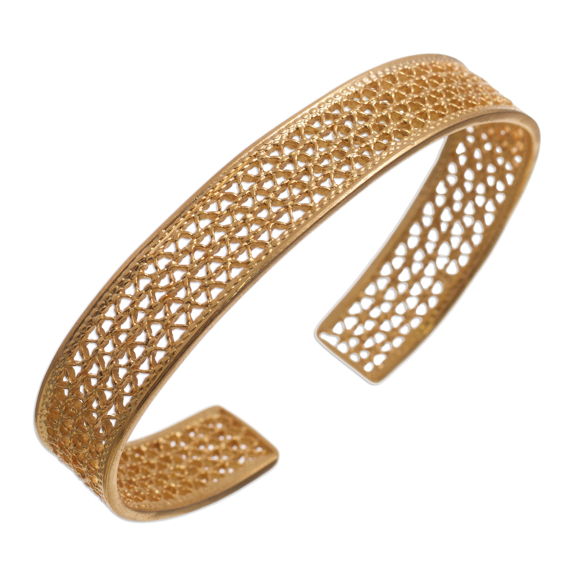 Premium Shining Elegance 21k Gold-Plated Sterling Silver Filigree Cuff Bracelet