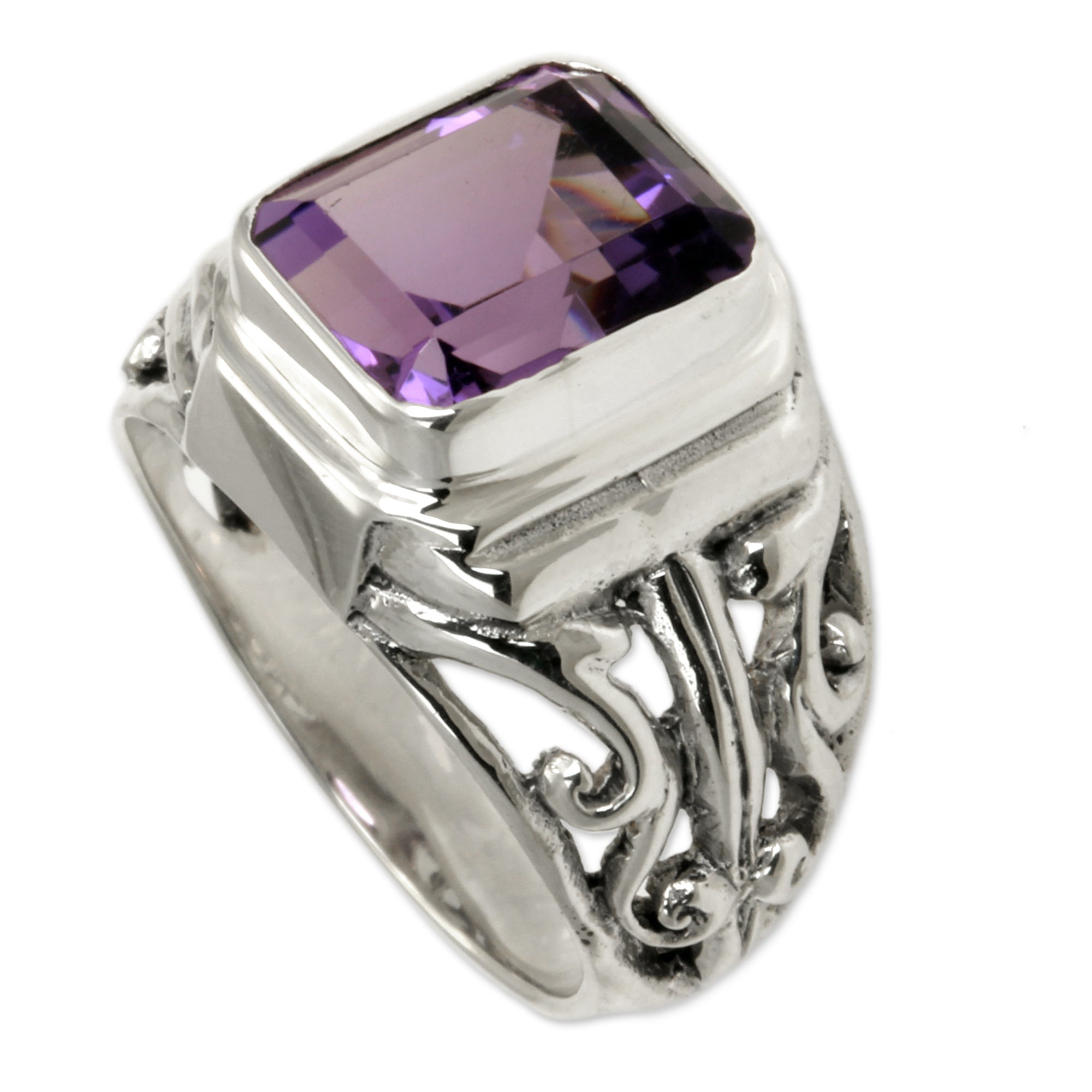 Premium Amethyst & Silver Men's Ring - Handcrafted Spiritual Elegance