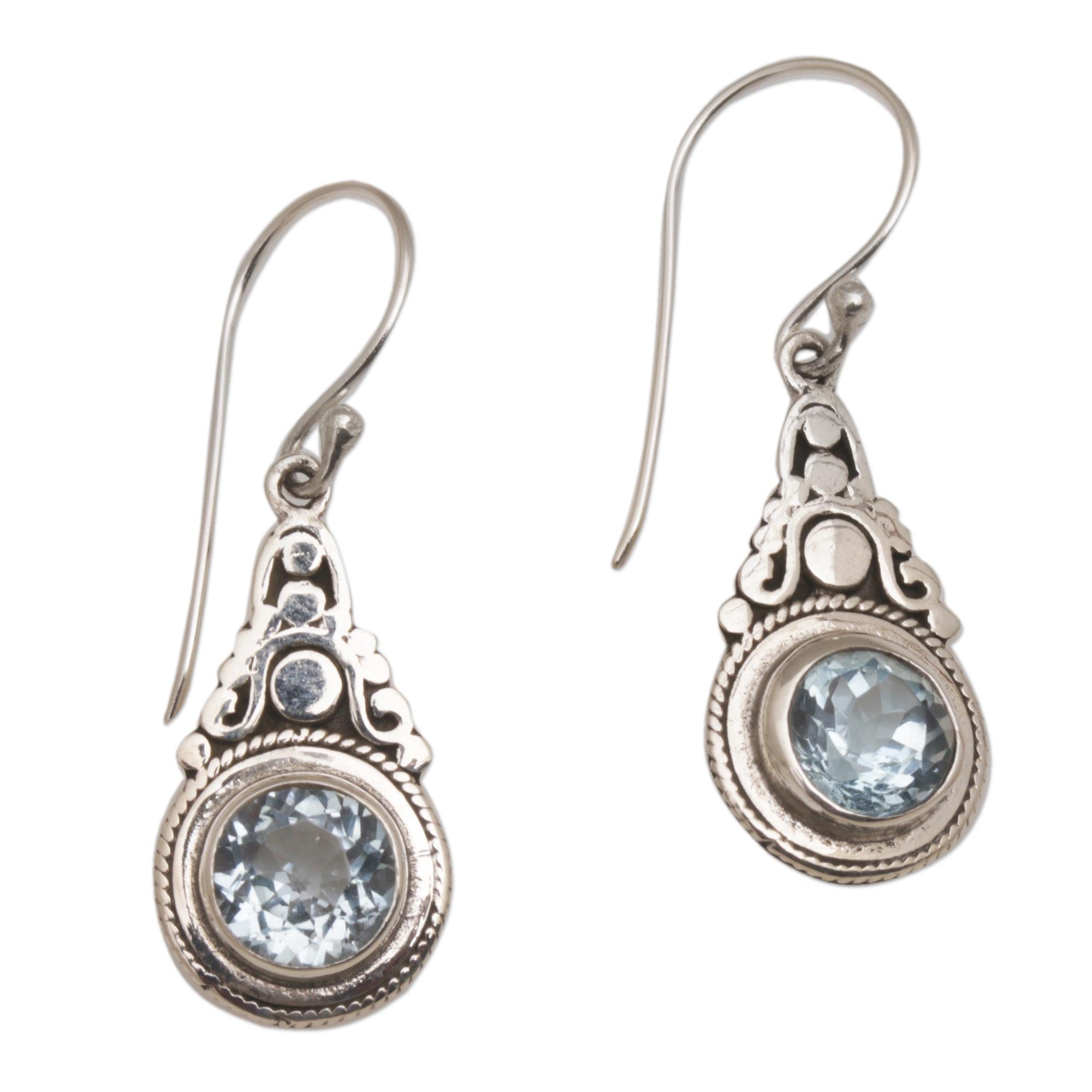 Premium Celestial Crowns: Fair Trade Blue Topaz & Sterling Silver Dangle Earrings