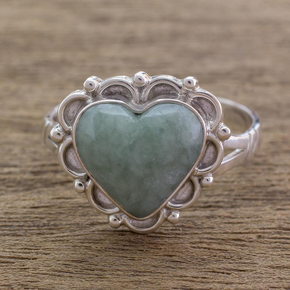 Premium Zinnia Love Jade Hearts Sterling Silver Ring - Handcrafted Elegance