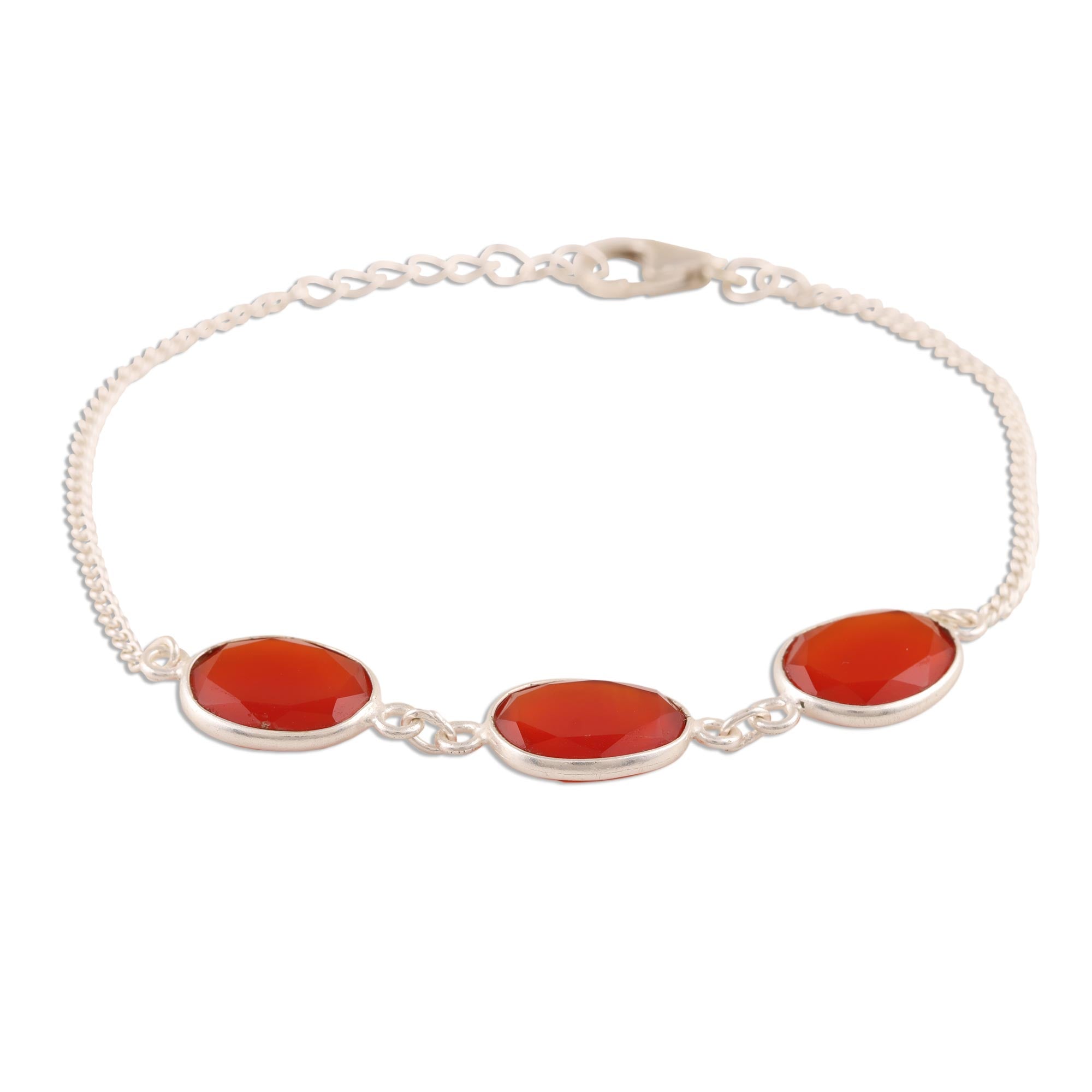 Premium Fiery Glisten 15-Carat Carnelian Bracelet - Handcrafted Sterling Silver Jewelry from India