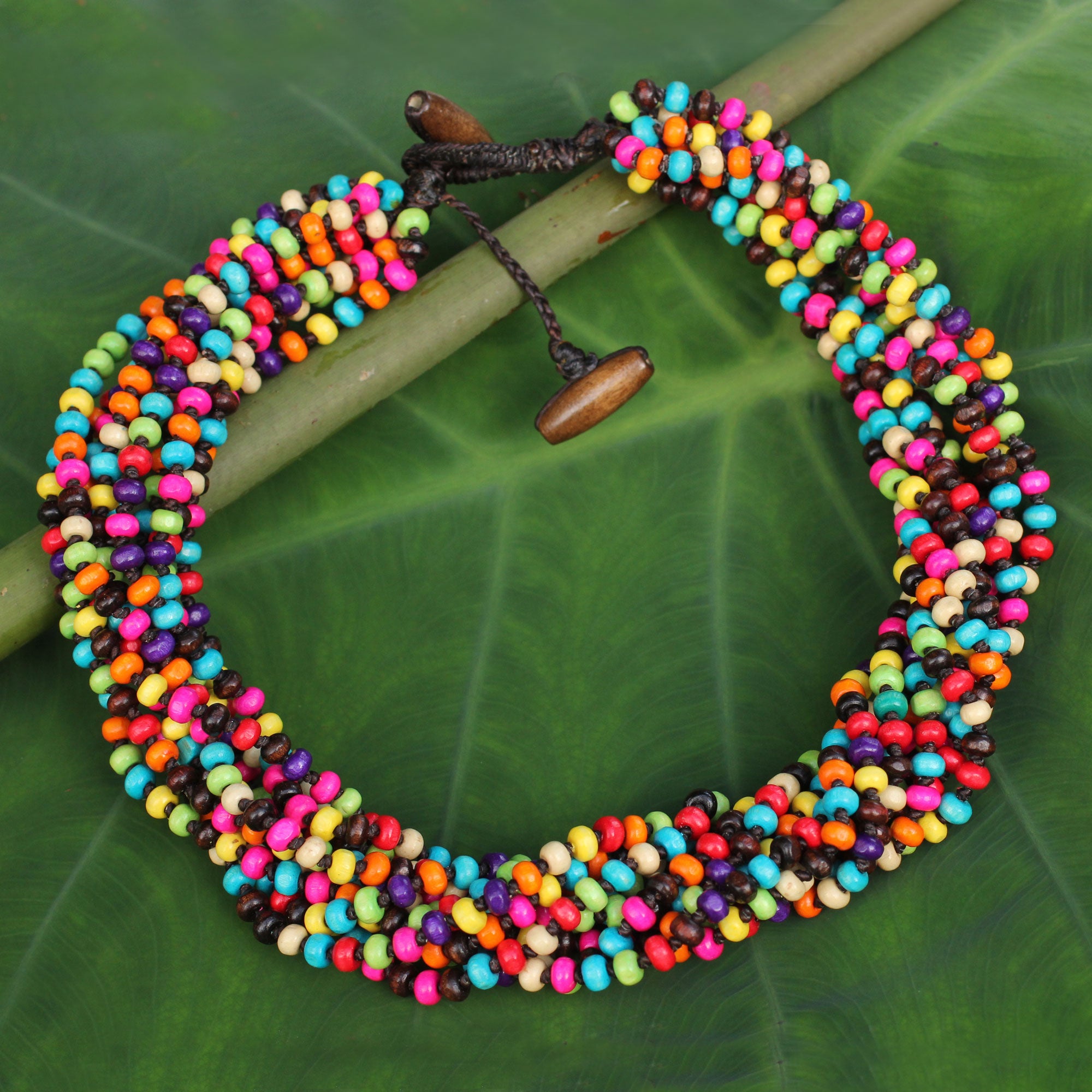 Premium Trang Belle Multicolor Wood Beaded Artisan Necklace - Handcrafted Elegance