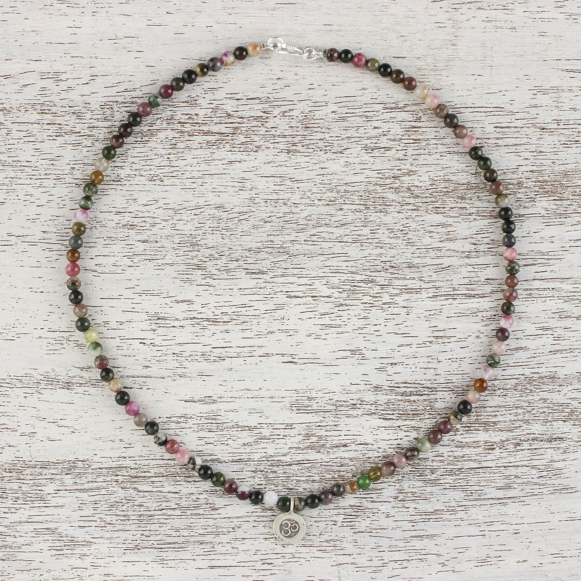 Premium Om Tourmaline Beaded Pendant Necklace – Handcrafted in Thailand