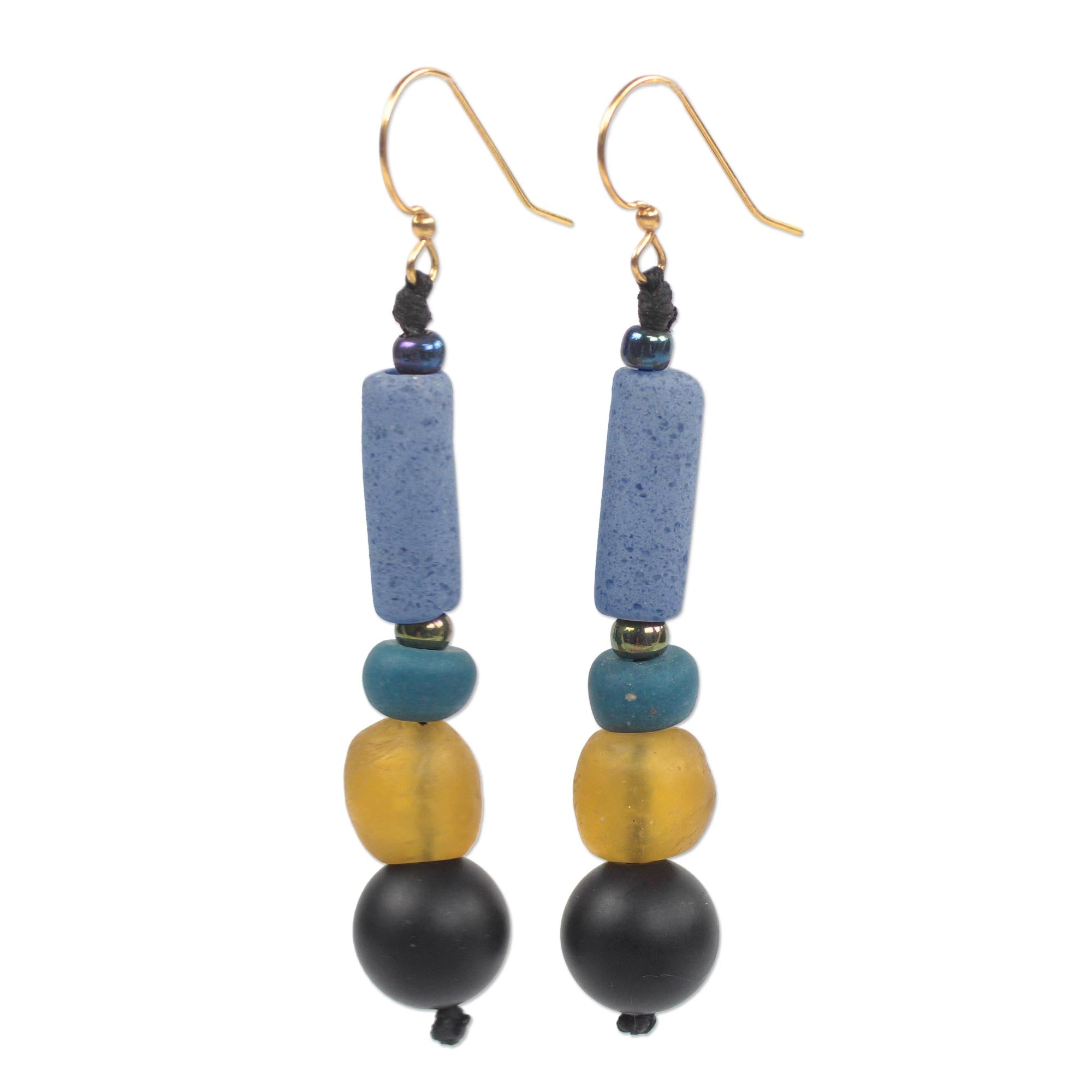 Premium Recycled Glass & Plastic Beaded Dangle Earrings - Eco-Chic Statement Piece