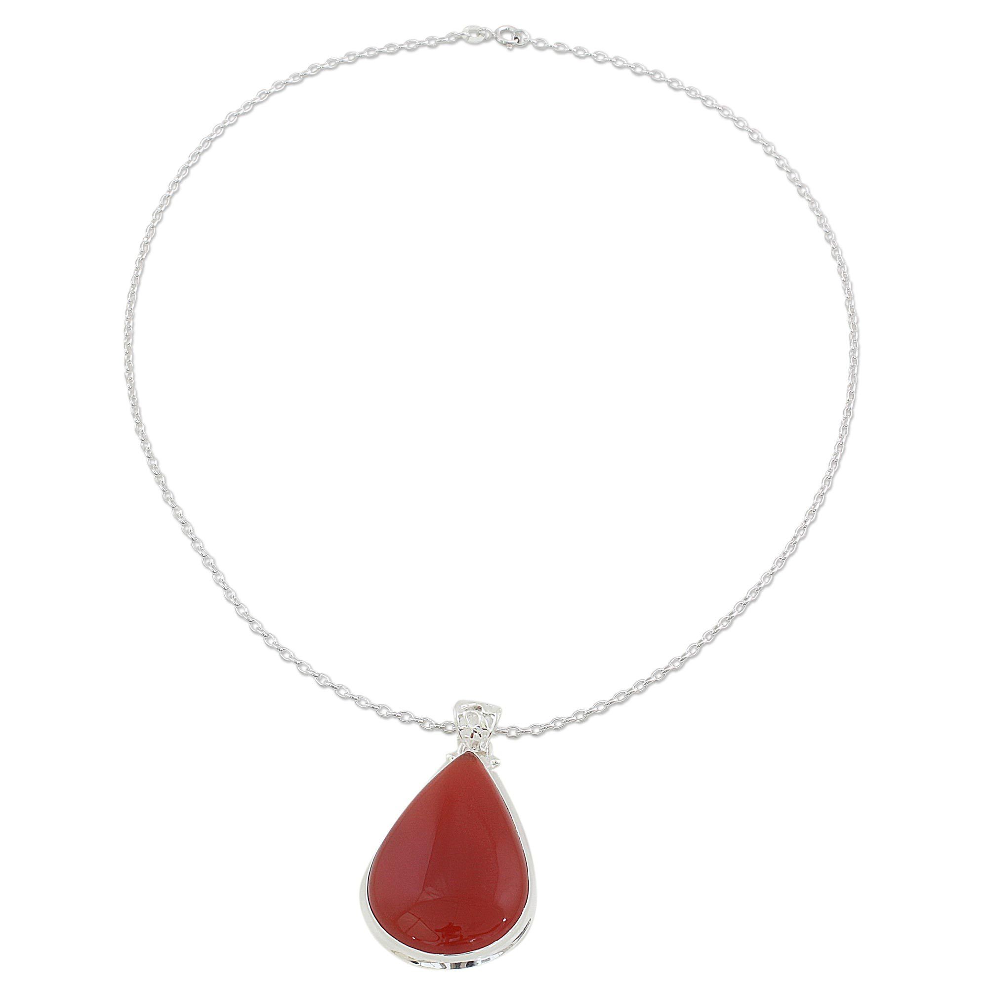 Premium Drop of Sunshine Carnelian Pendant Necklace - Handmade Sterling Silver Jewelry