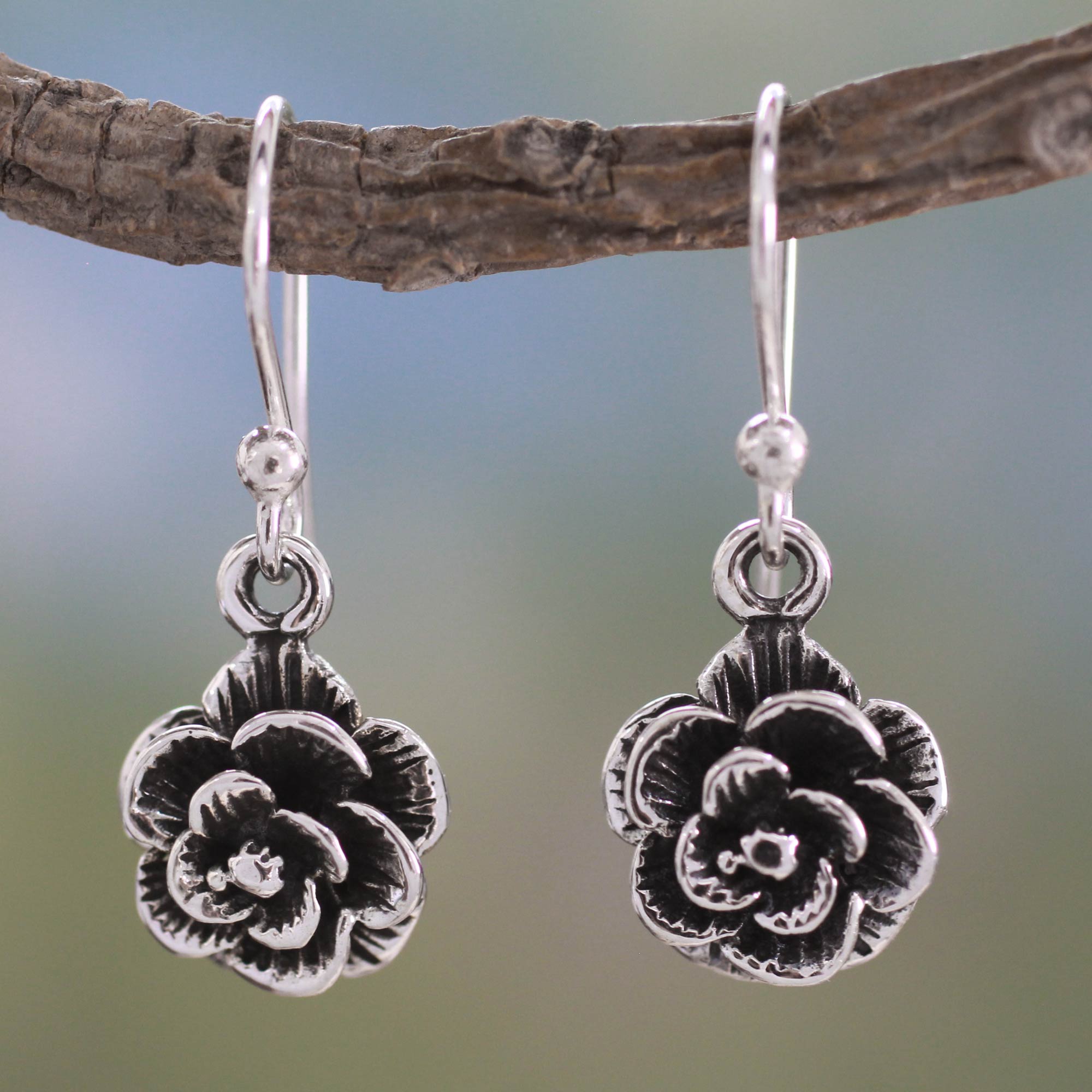 Premium Rose Moon Floral Sterling Silver Earrings - Handcrafted Elegance from India