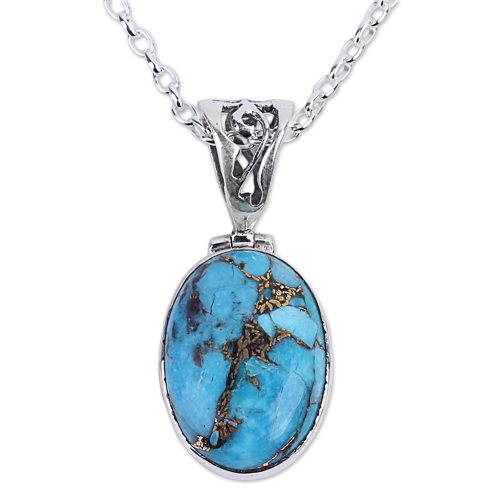 Premium Mystical Turquoise Oval Pendant Necklace - Handcrafted Elegance