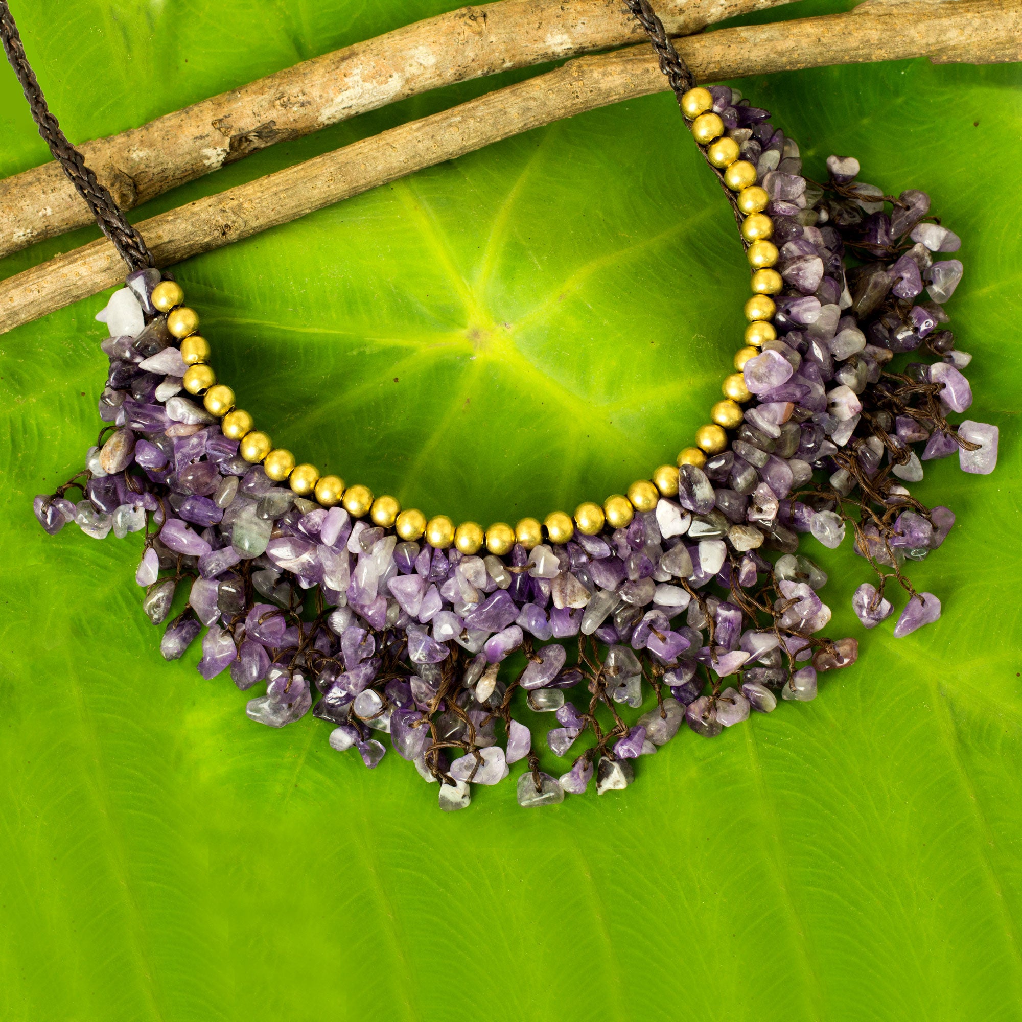 Premium Amethyst & Brass Beaded Statement Necklace