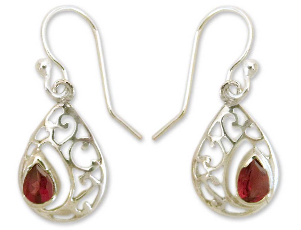 Premium Sterling Silver Garnet Halo Earrings - Handcrafted in India