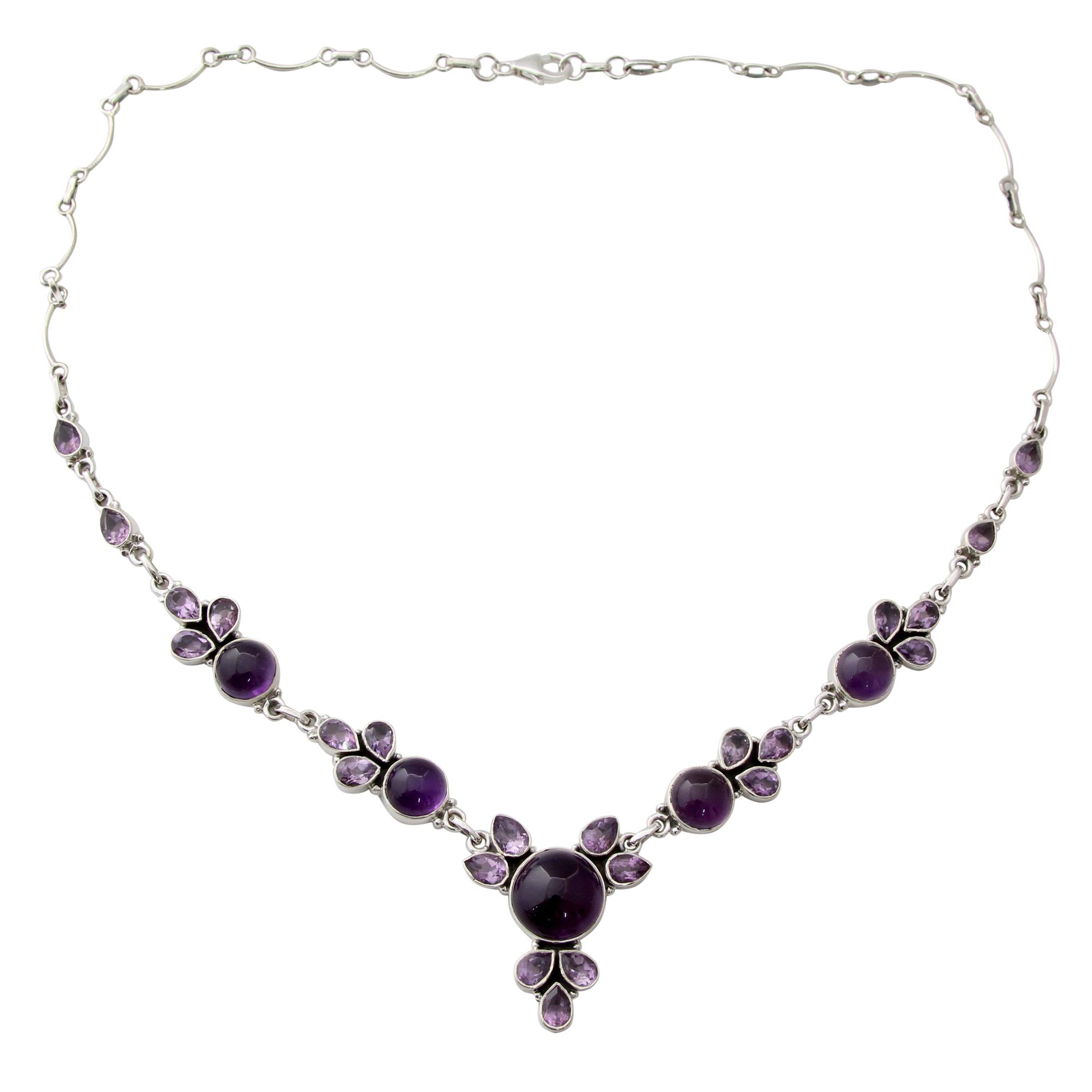 Premium Handcrafted Amethyst Sterling Silver Necklace – Purple Lilacs Design