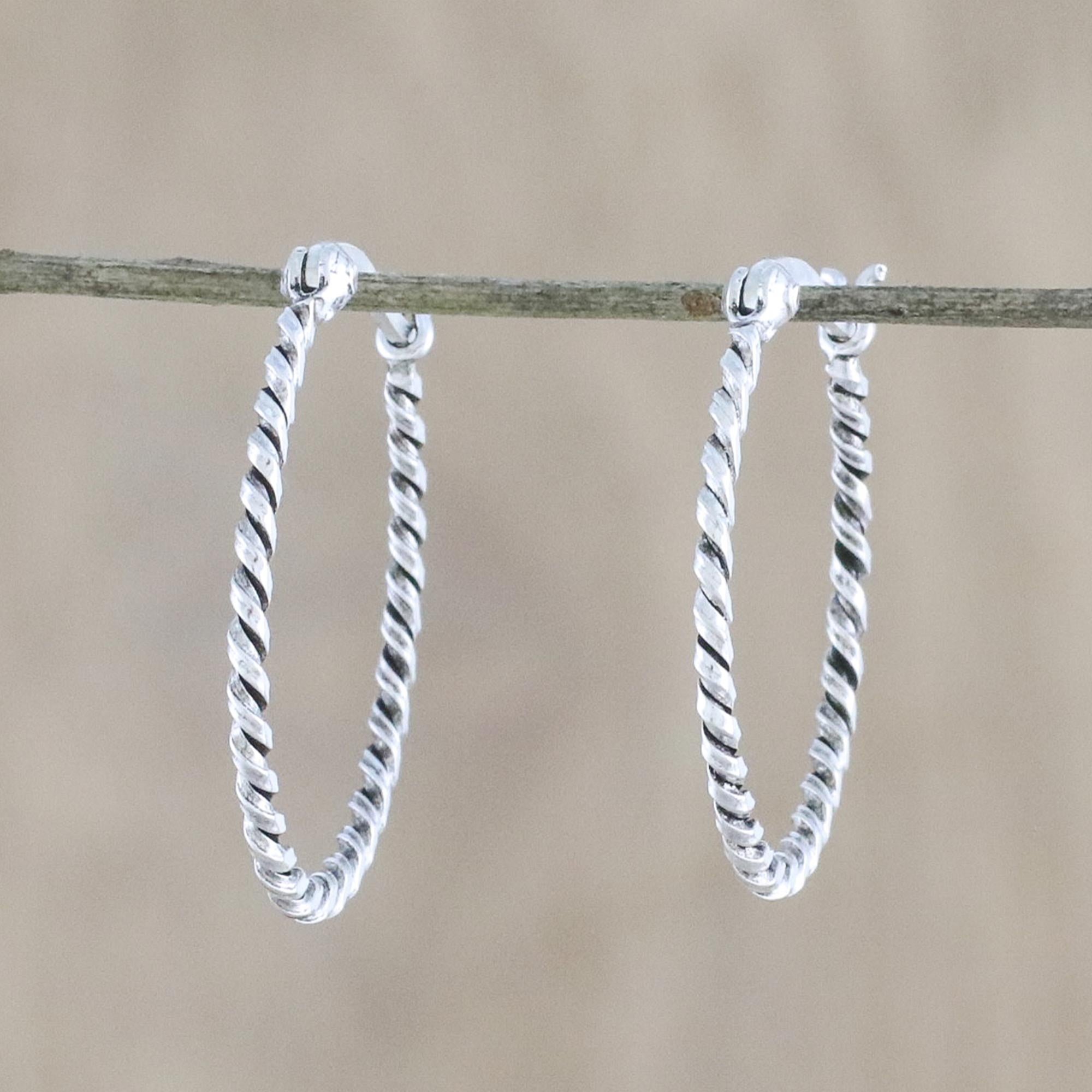 Premium Spiral Onwards Sterling Silver Hoop Earrings