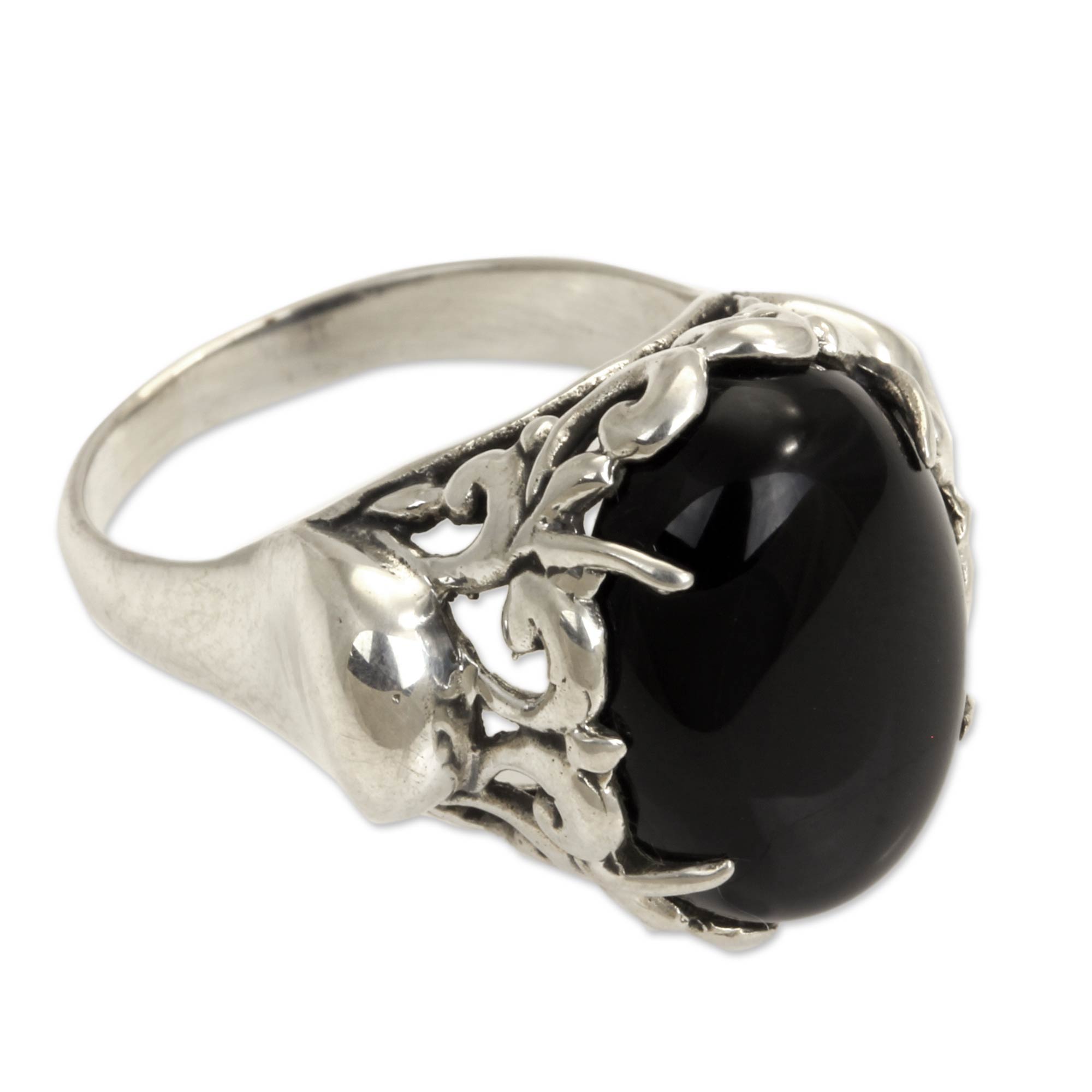 Premium Night Shadow Sterling Silver and Onyx Ring - Handcrafted Elegance