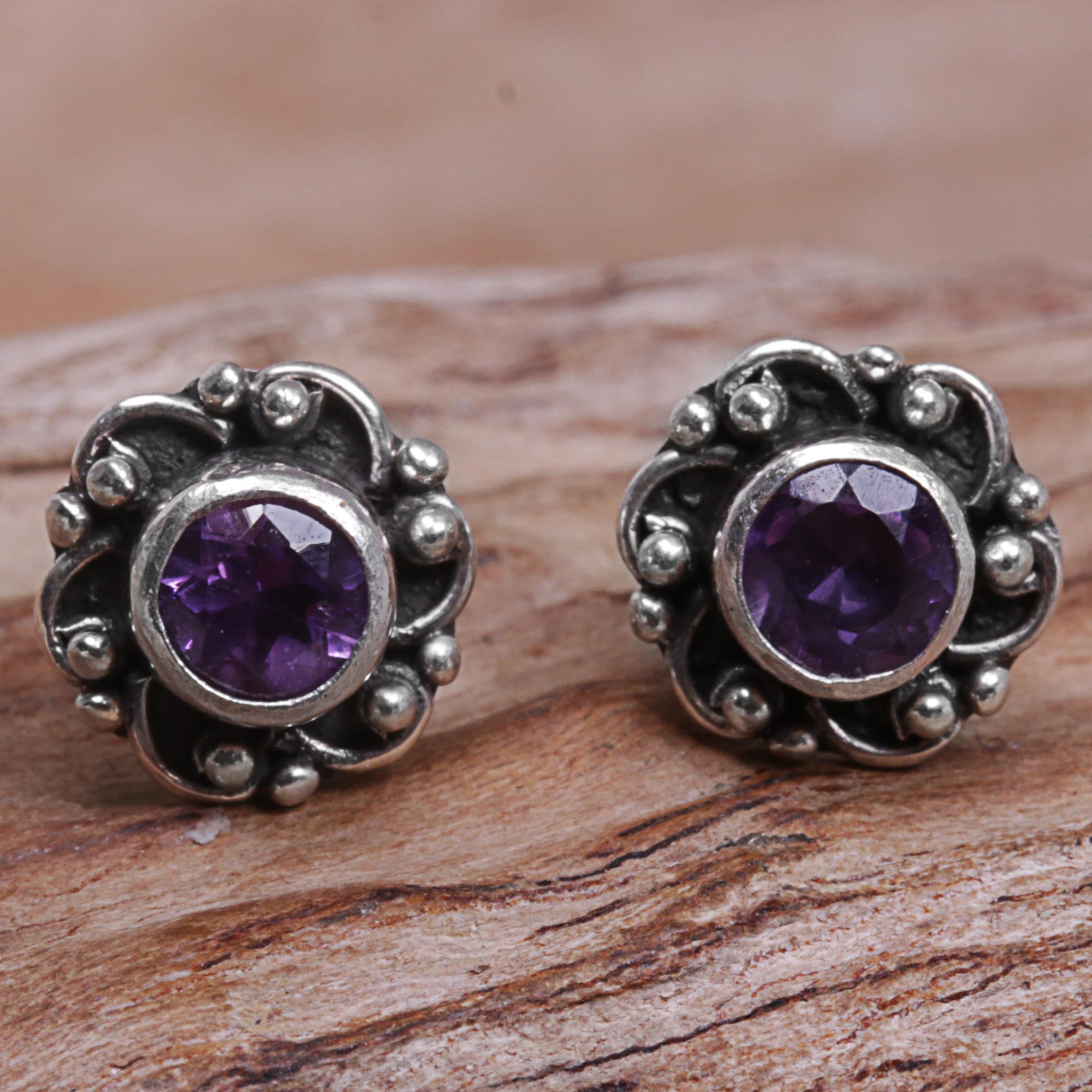 Premium Purple Amethyst Stud Earrings – Handcrafted Elegance