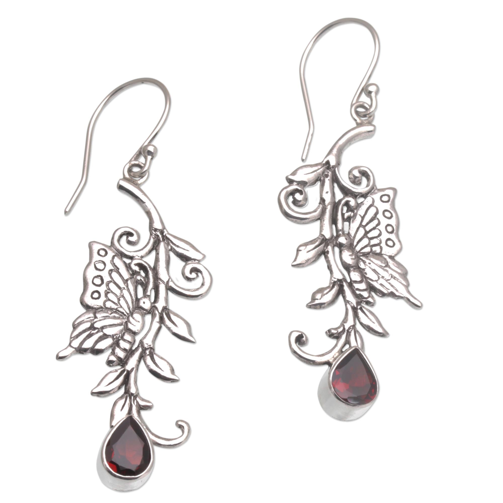 Premium Butterfly Garnet Sterling Silver Dangle Earrings - Elegant & Sparkling