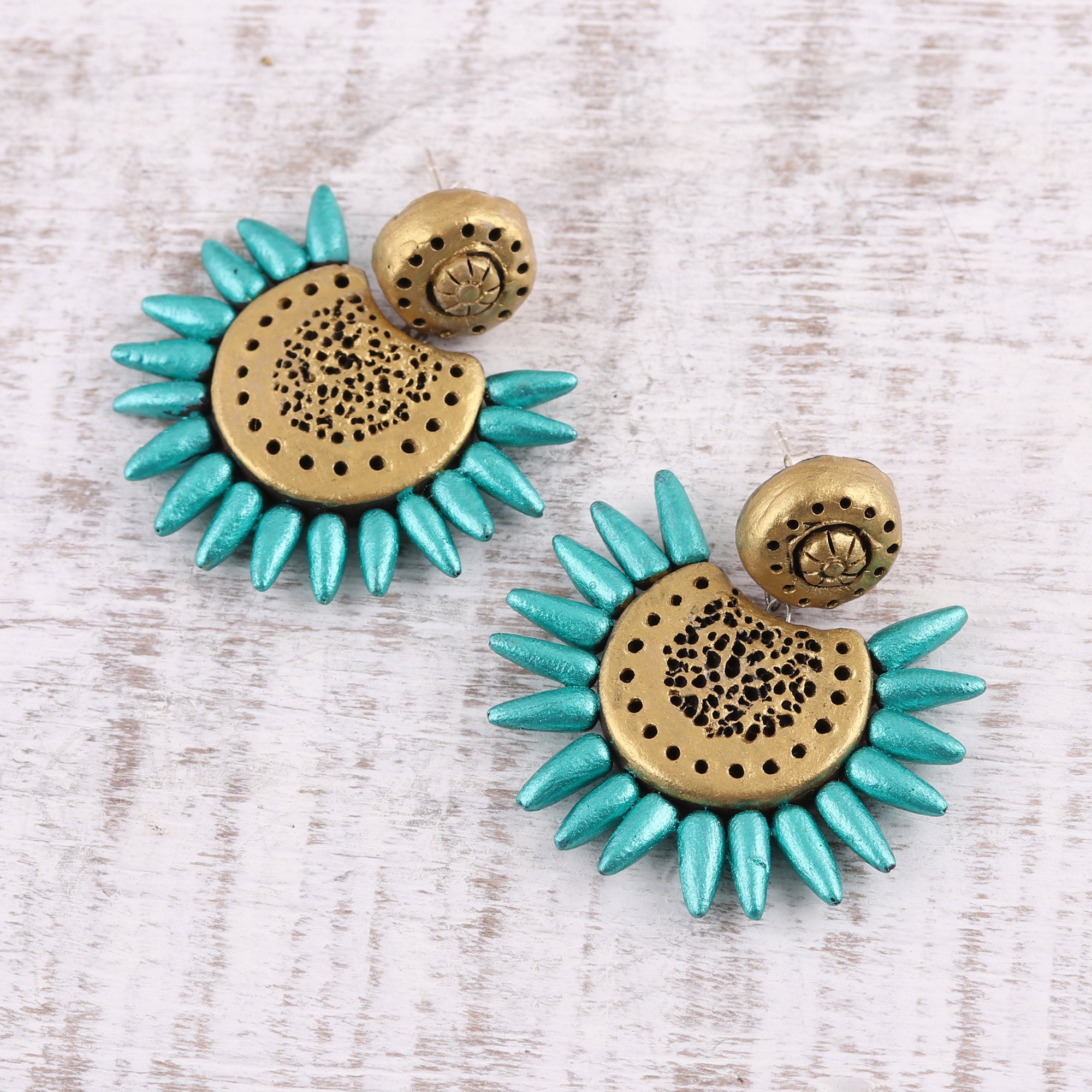 Premium Green Corona Ceramic Dangle Earrings – Handcrafted in India