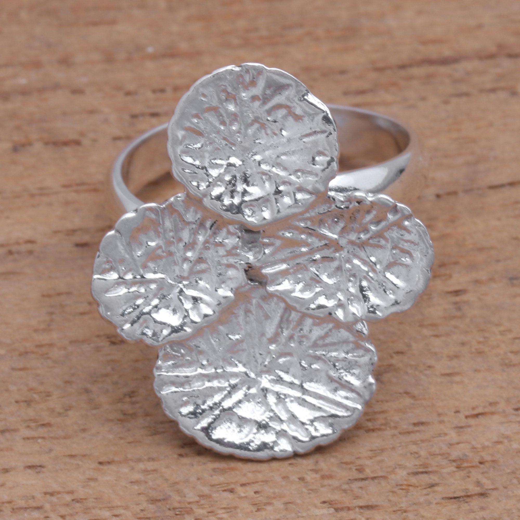 Premium Modern Sterling Silver Abstract Lily Pad Cocktail Ring - Handcrafted in Bali