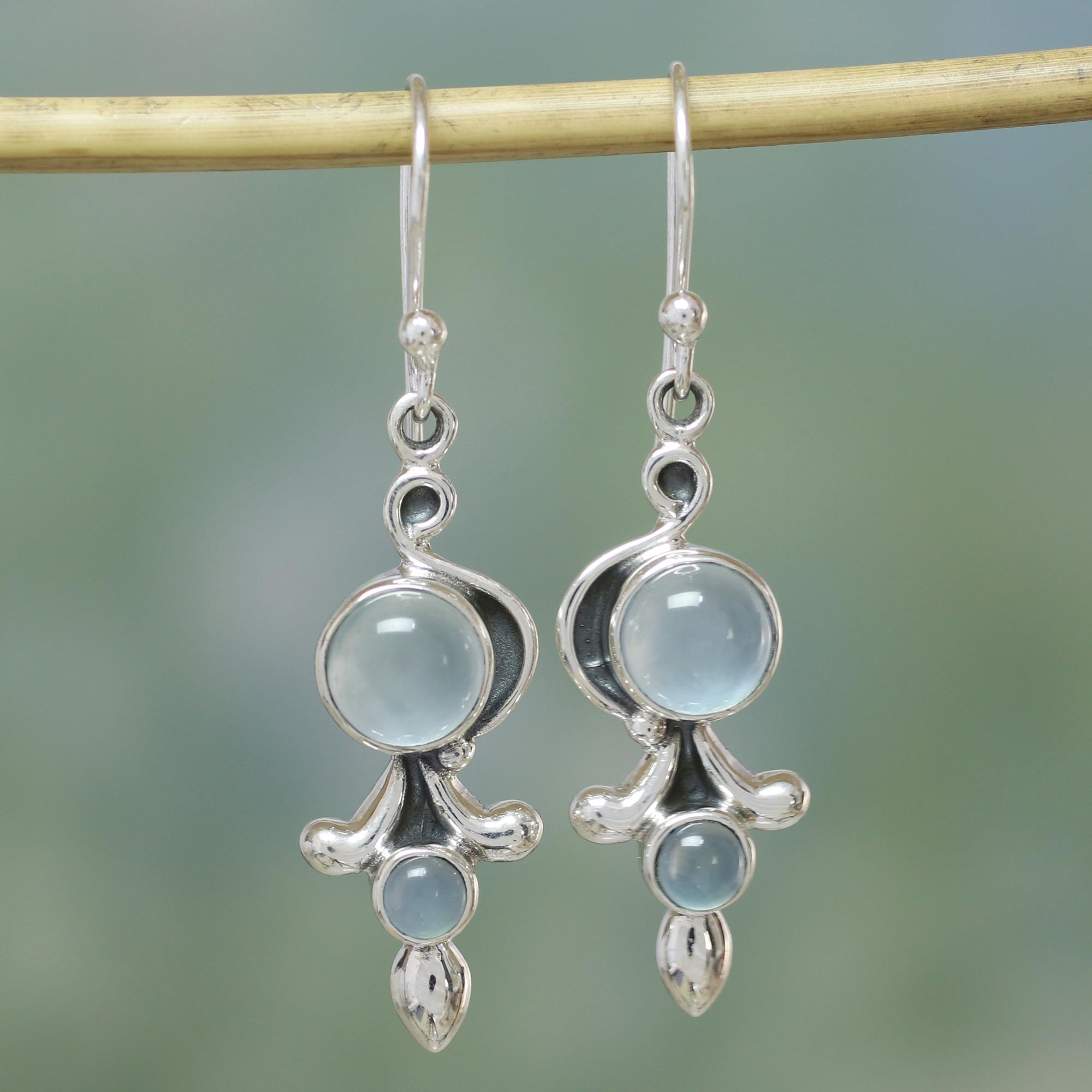 Premium Sky Garland Sterling Silver & Chalcedony Earrings | Handcrafted Indian Jewelry