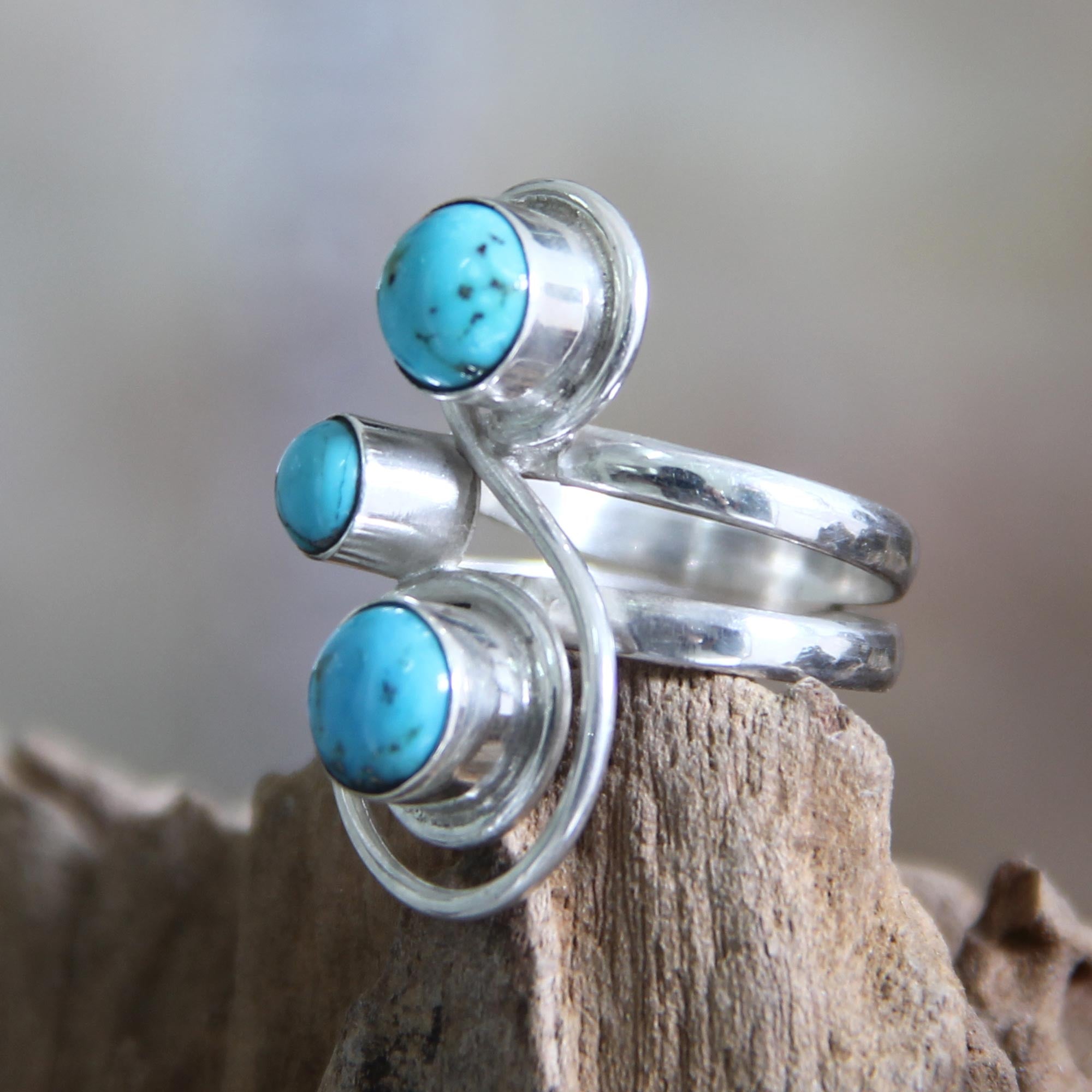 Premium Ocean Melody Sterling Silver & Turquoise Cocktail Ring