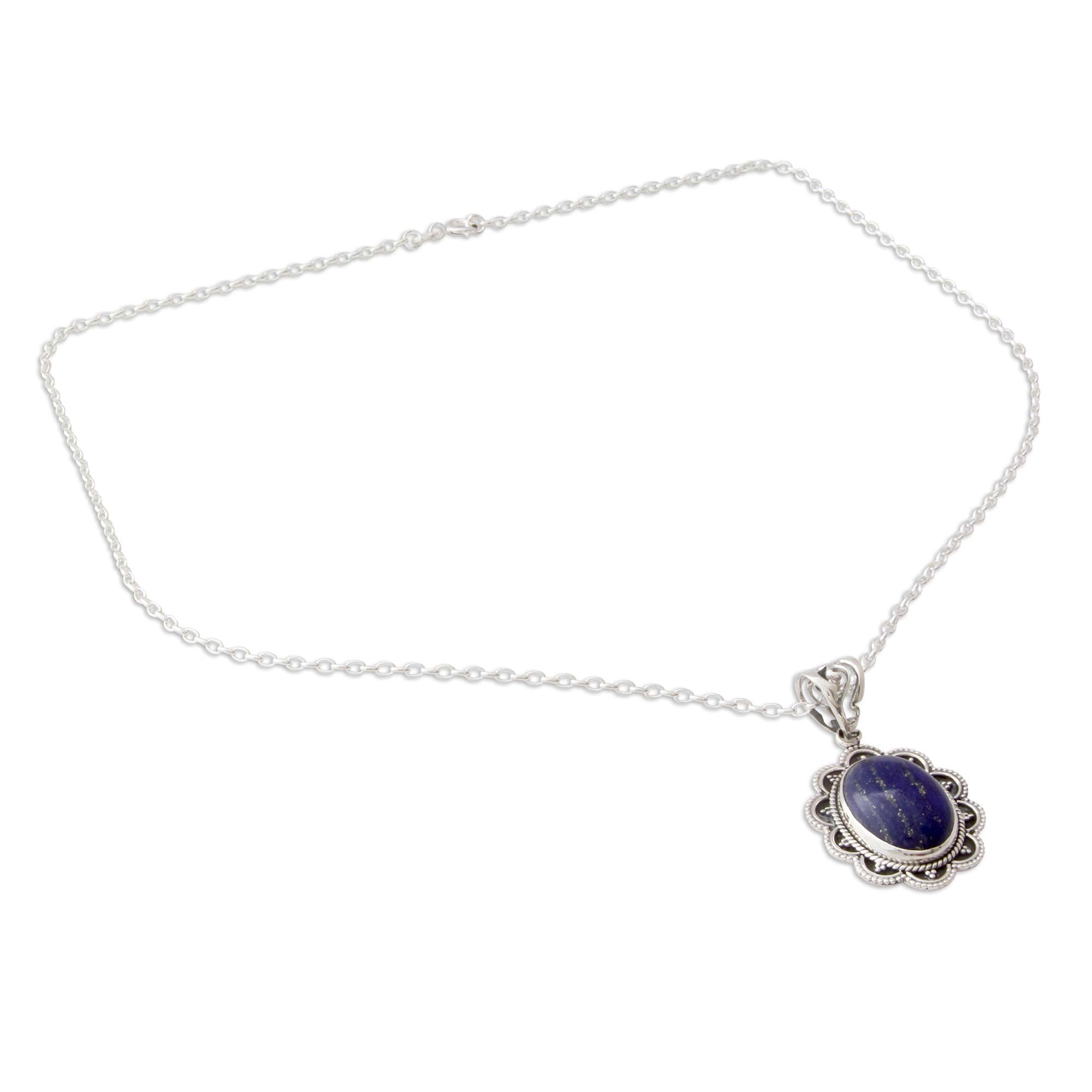 Premium Lapis Lazuli and Silver Pendant Necklace - Handcrafted Elegance