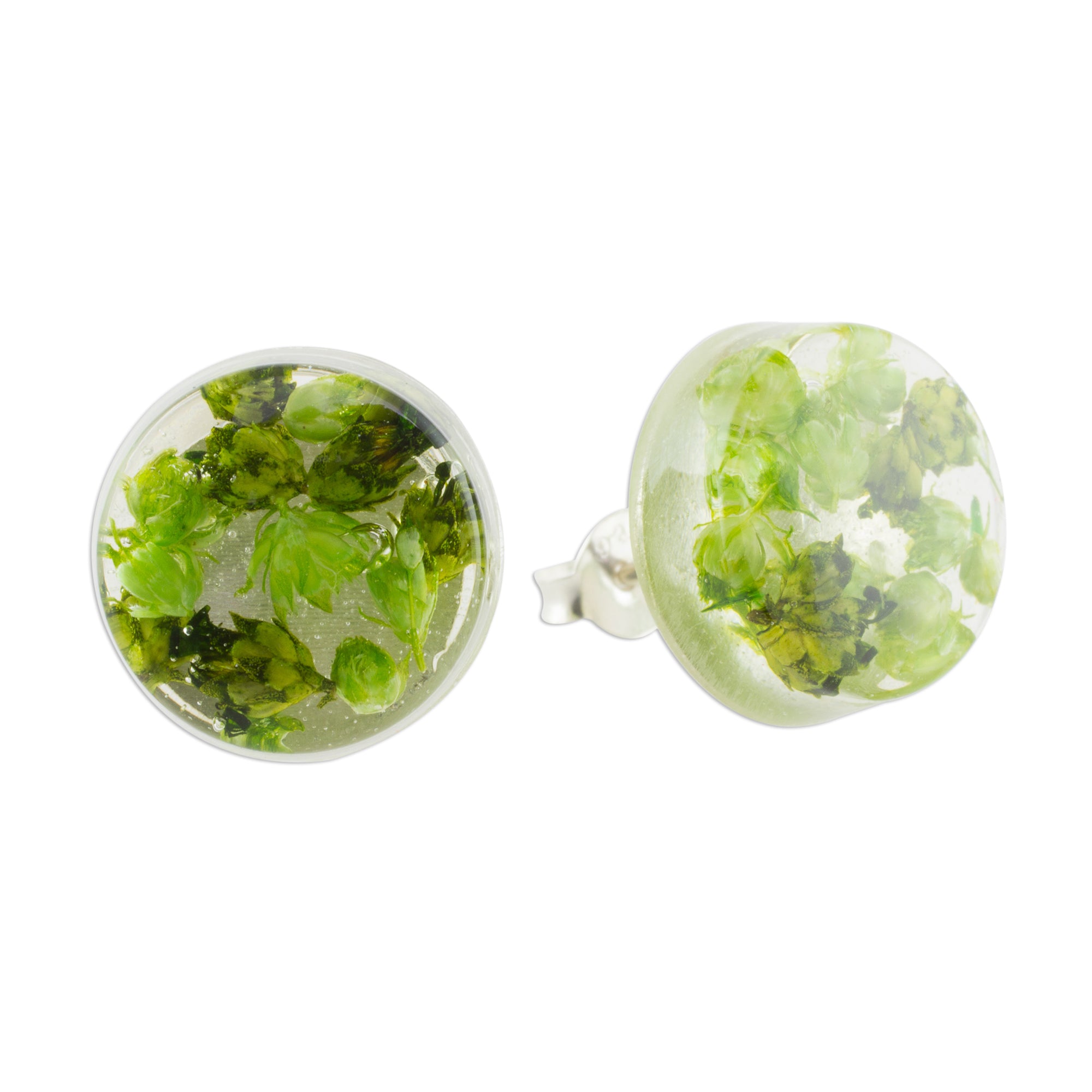 Premium Eternal Green Bouquet Resin Earrings – Handcrafted in Costa Rica