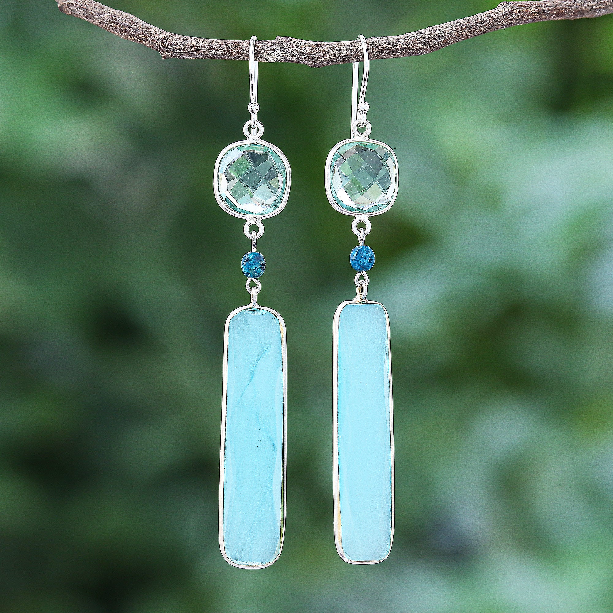 Ultimate Ice Queen Rhodium-Plated Chalcedony & Chrysocolla Dangle Earrings